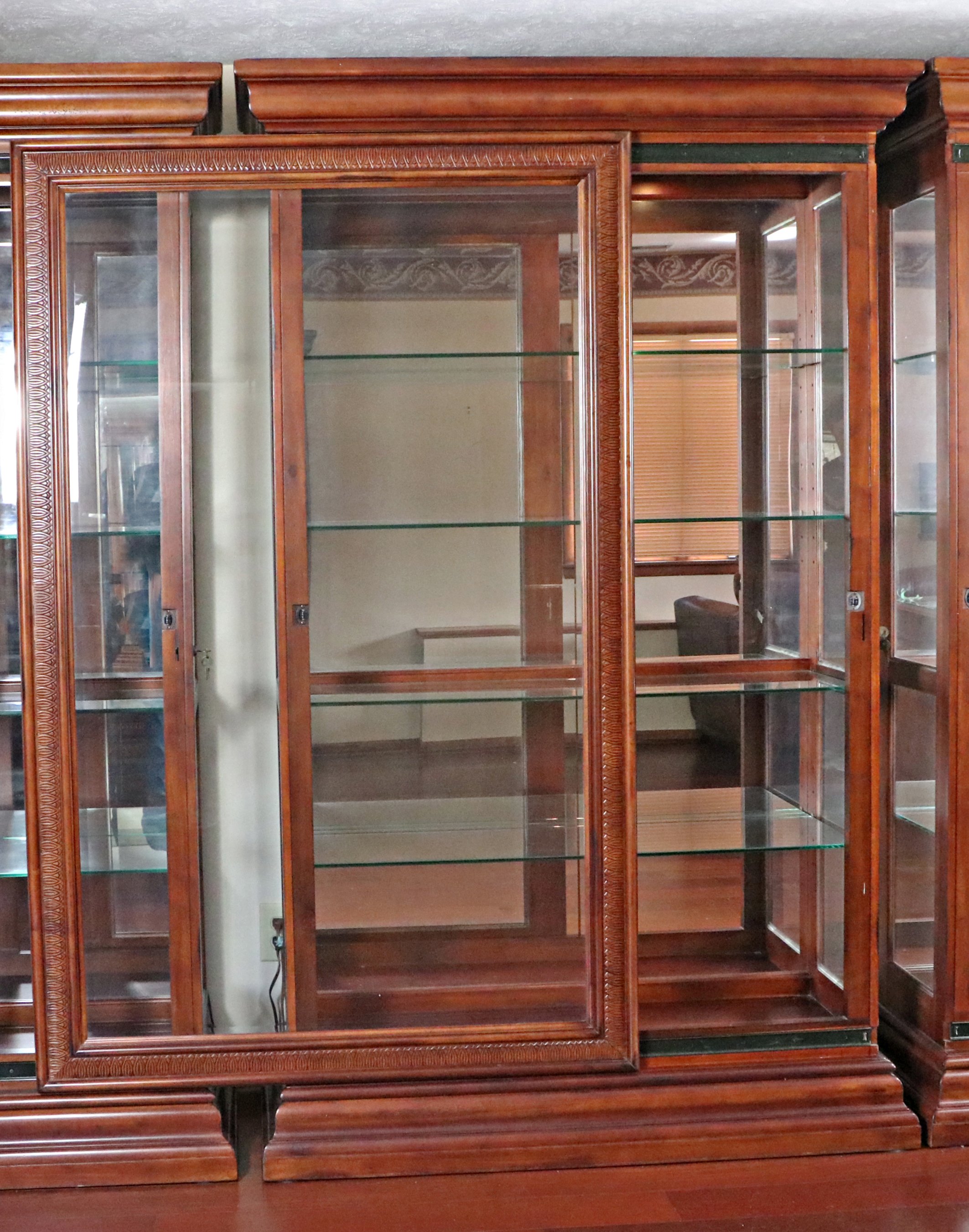 American Signature Illuminated Sliding Door Display Cabinet
