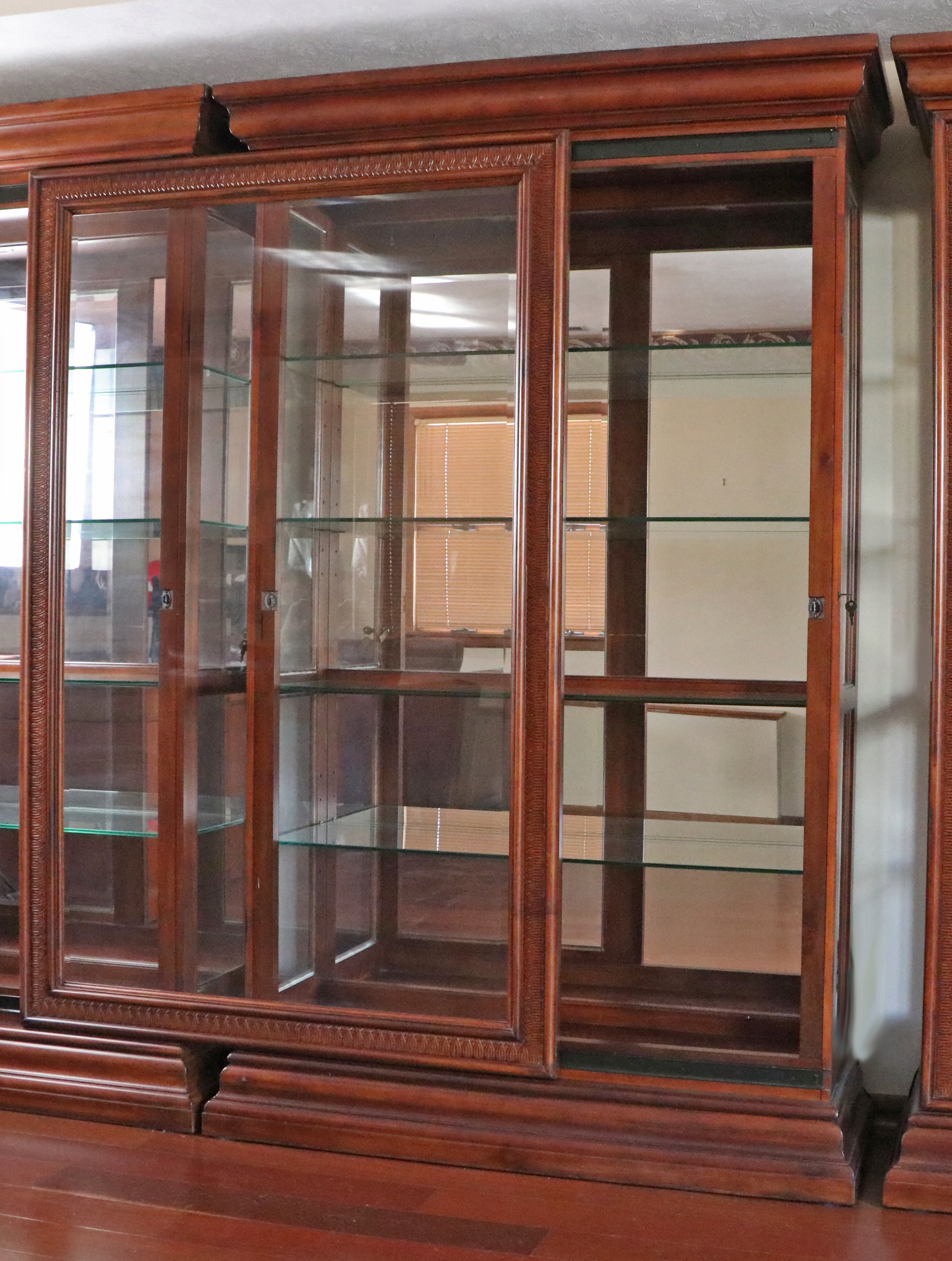 American Signature Illuminated Sliding Door Display Cabinet