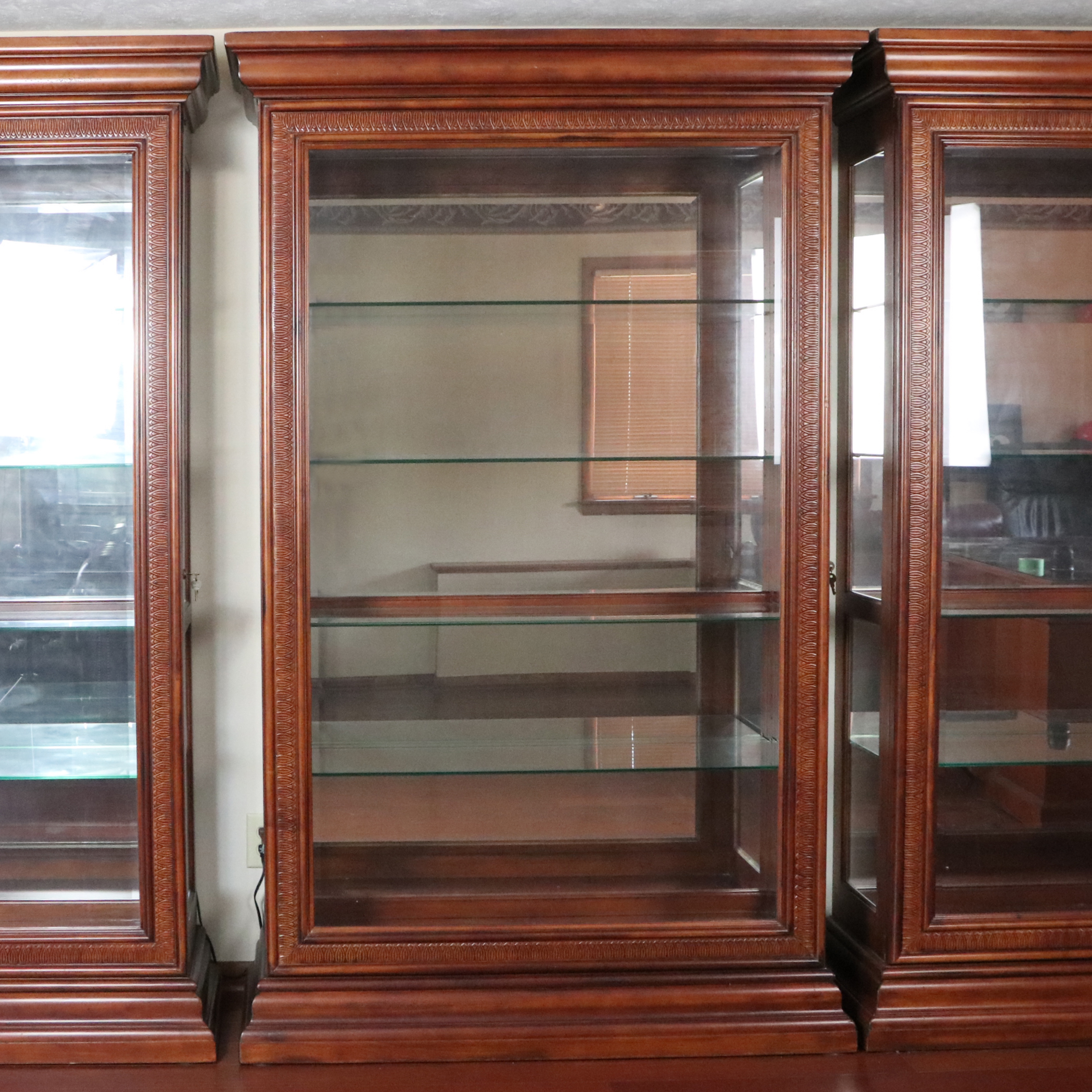 American Signature Illuminated Sliding Door Display Cabinet