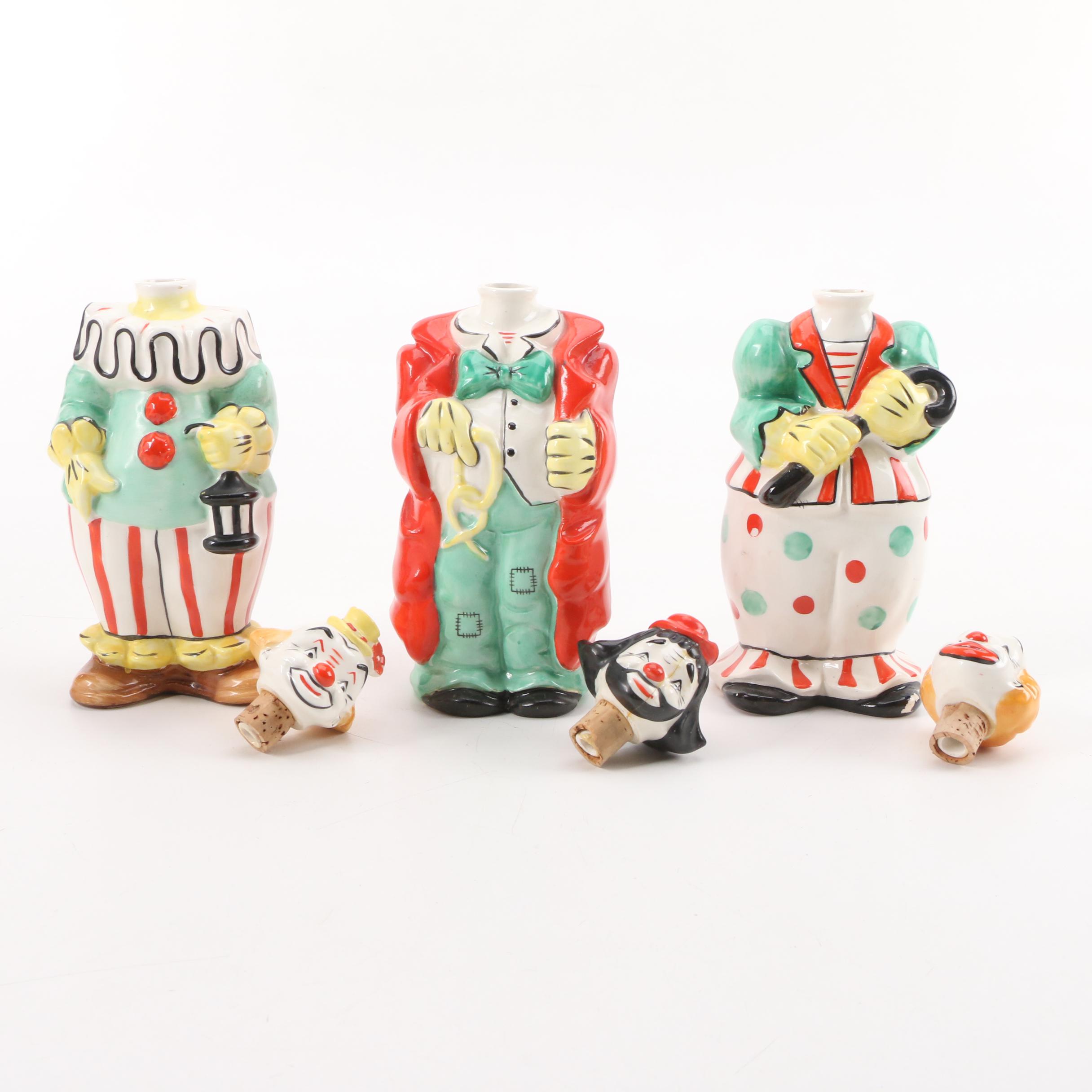 Fairyland Import Ceramic Clown Decanters, 1940s