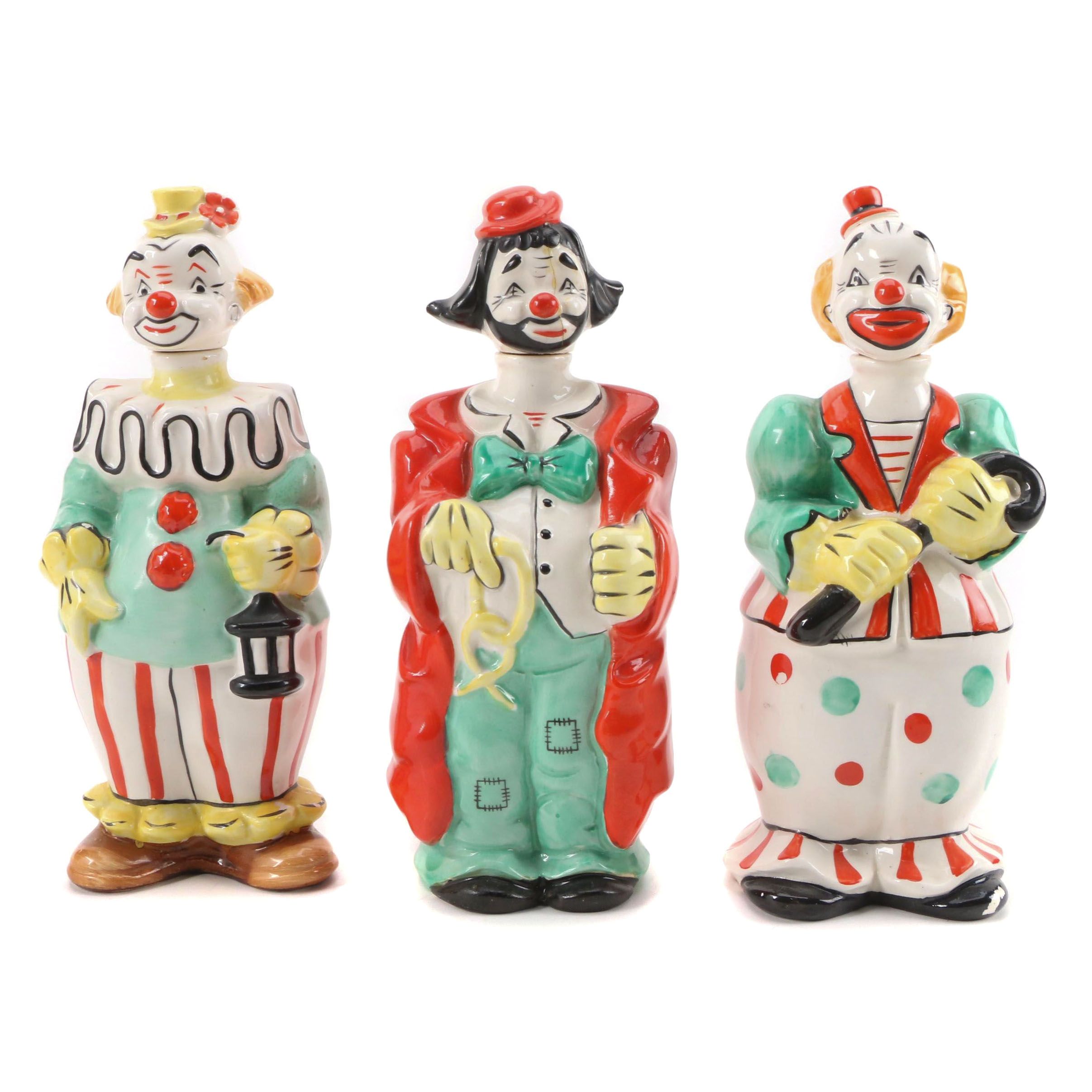 Fairyland Import Ceramic Clown Decanters, 1940s