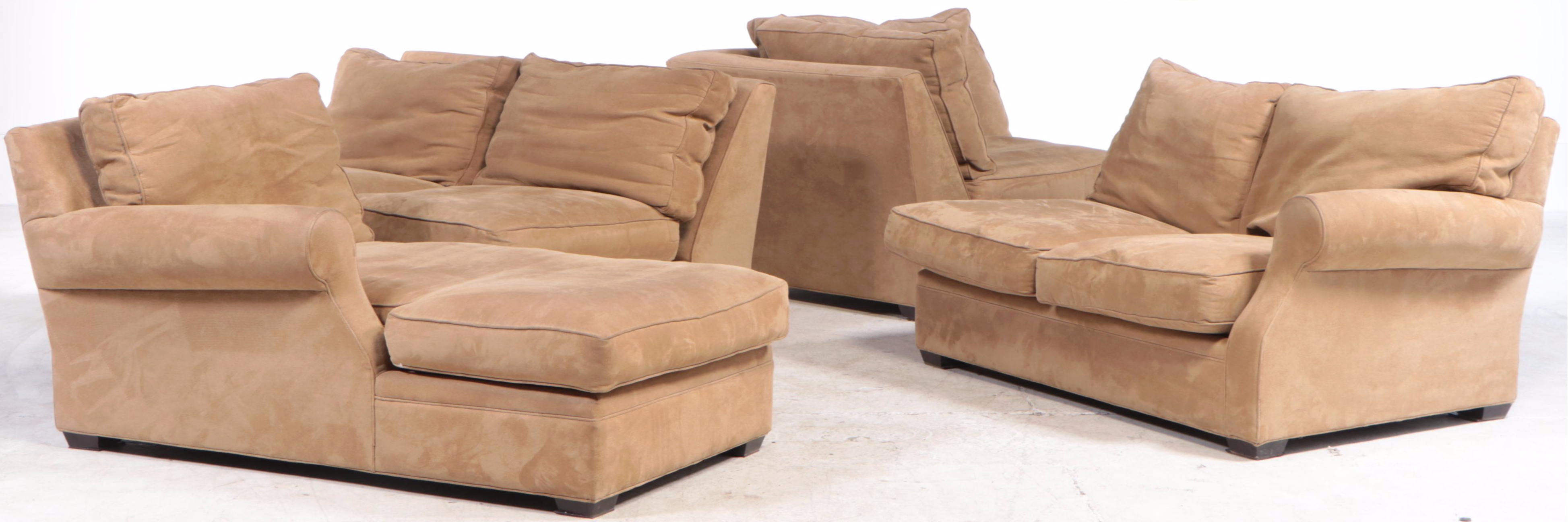 Four-Part Camden Collection for Arhaus Furniture Sectional Sofa Plus Ottoman