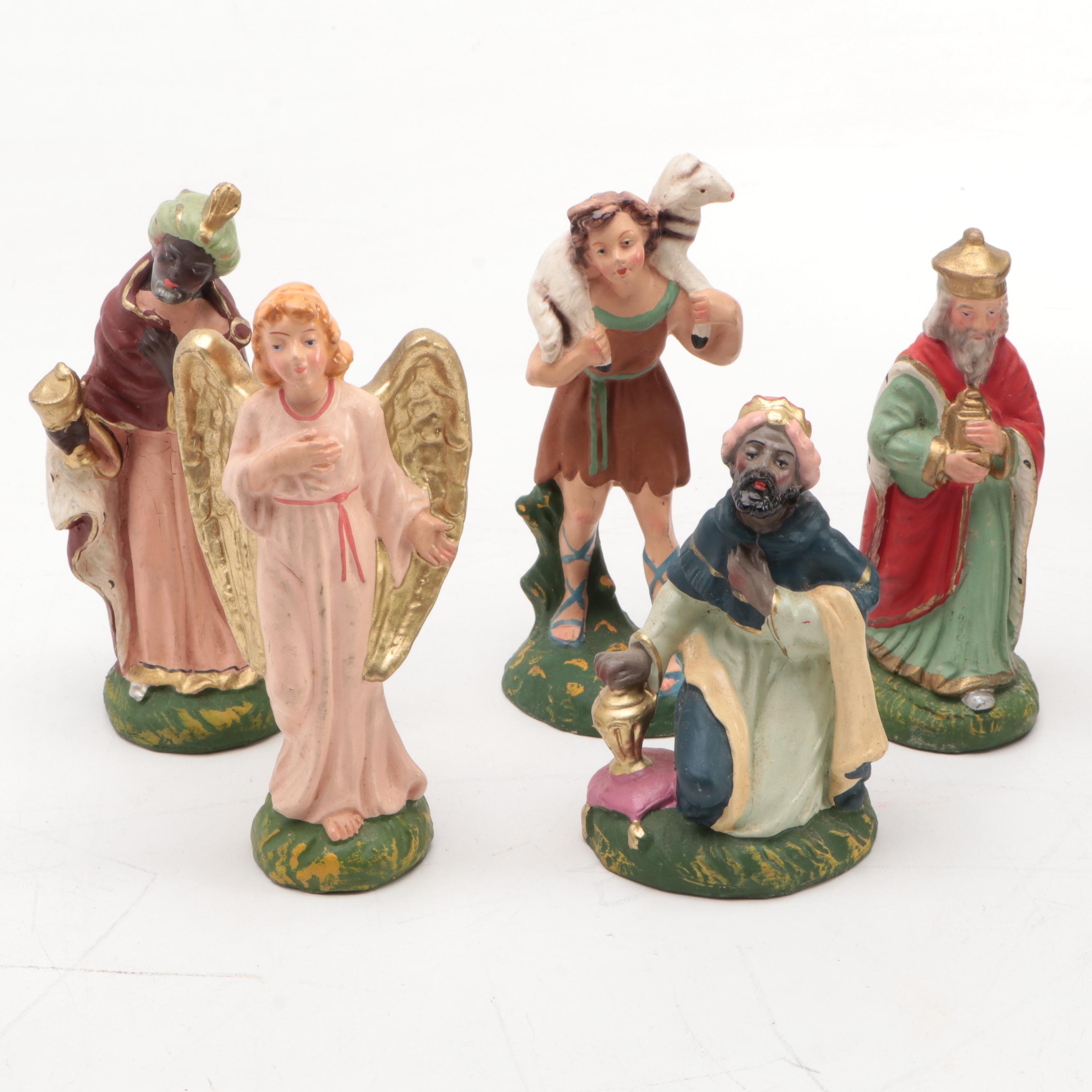 Italian Hand-Painted Chalkware Nativity, Mid-20th Century