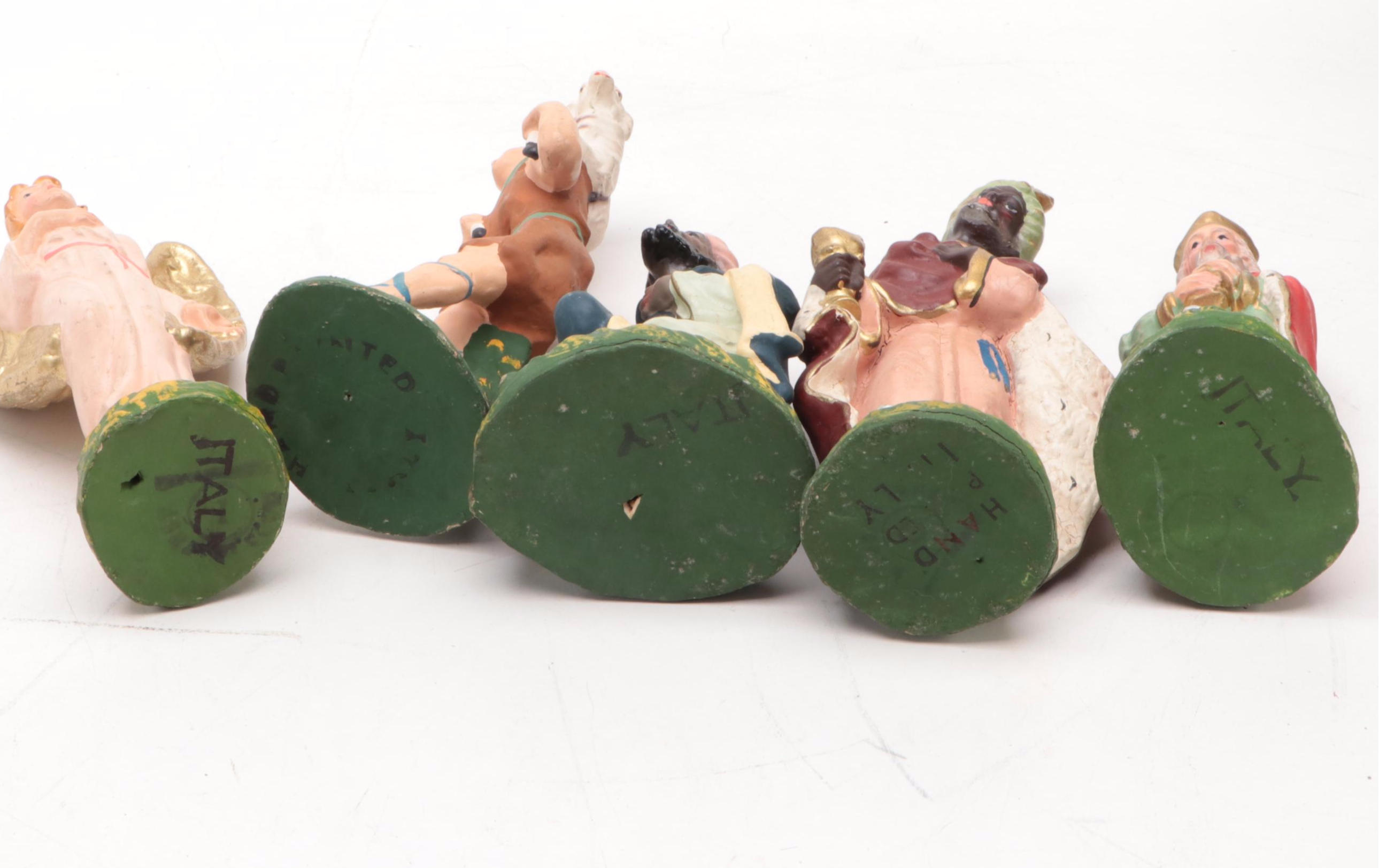 Italian Hand-Painted Chalkware Nativity, Mid-20th Century