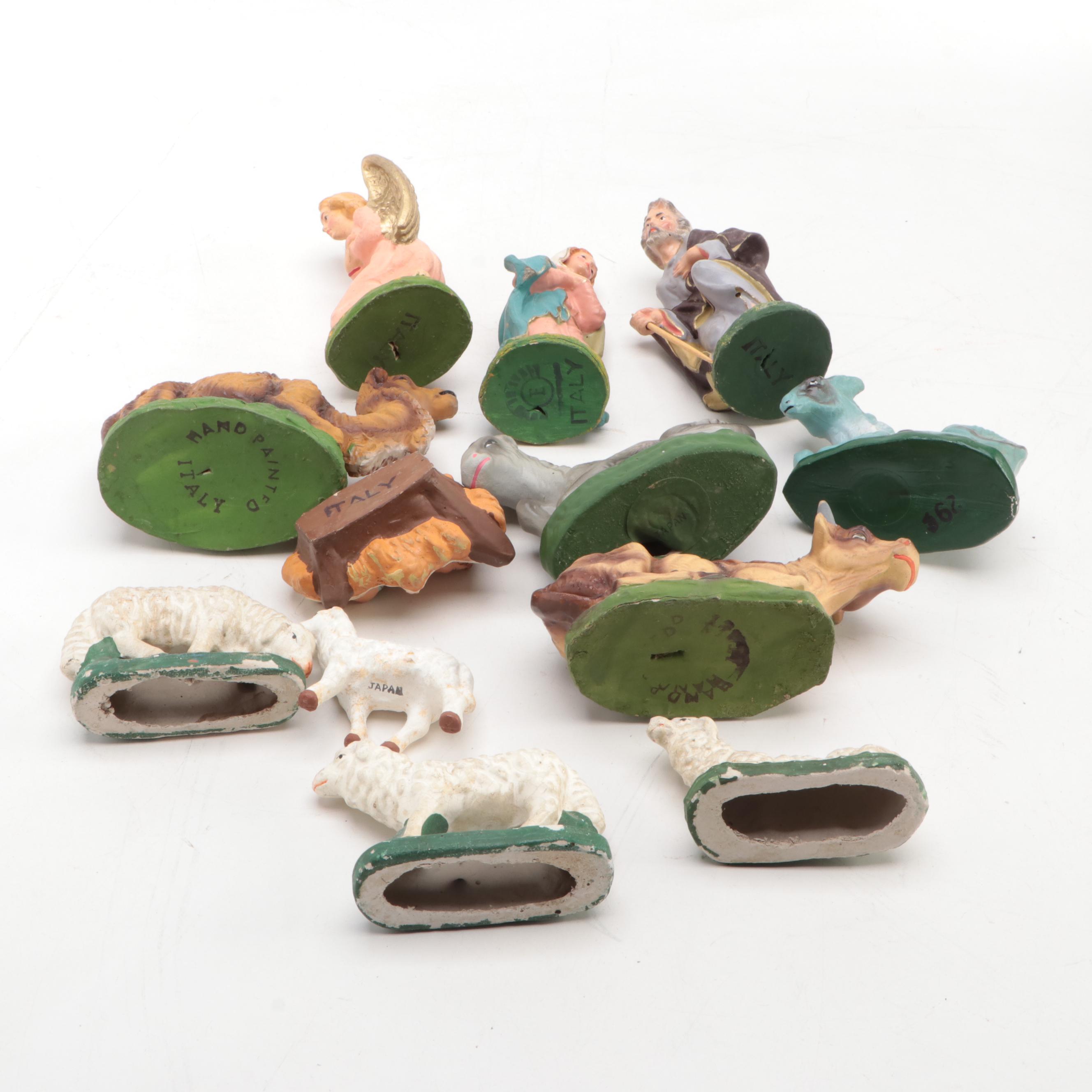 Italian Hand-Painted Chalkware Nativity, Mid-20th Century