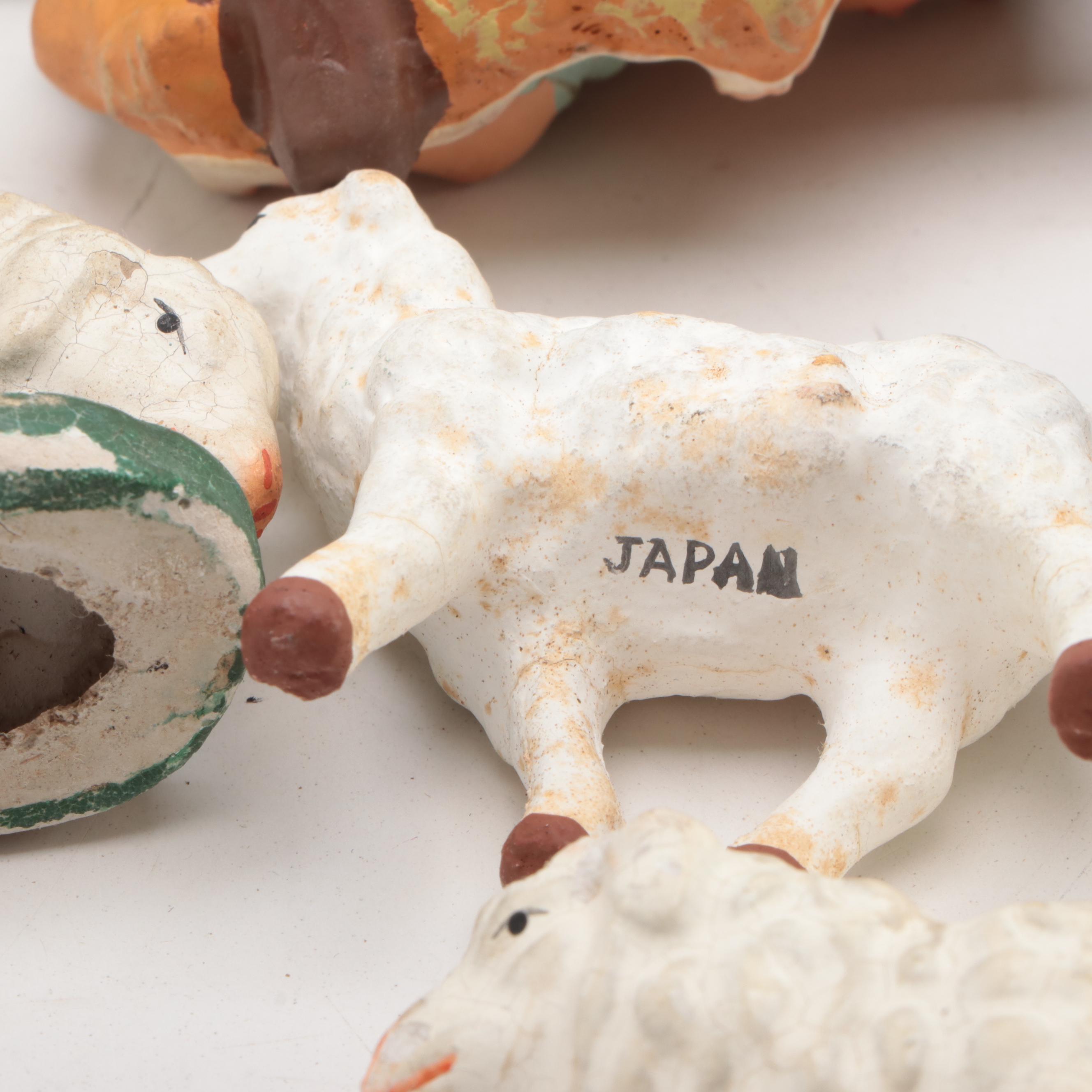 Italian Hand-Painted Chalkware Nativity, Mid-20th Century