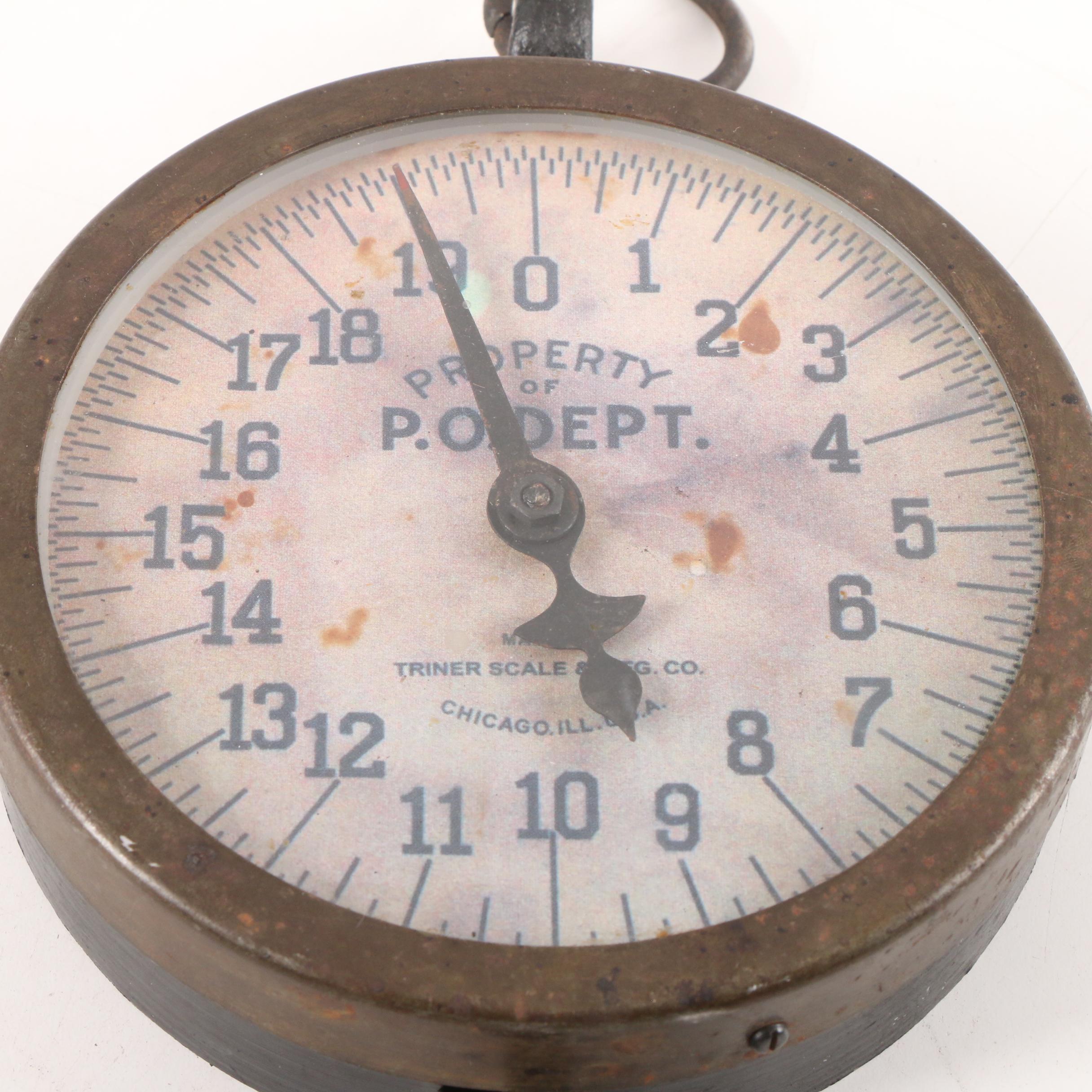 Triner Scale Mfg. Co. 20lb Hanging Post Office Scale, Early 20th Century