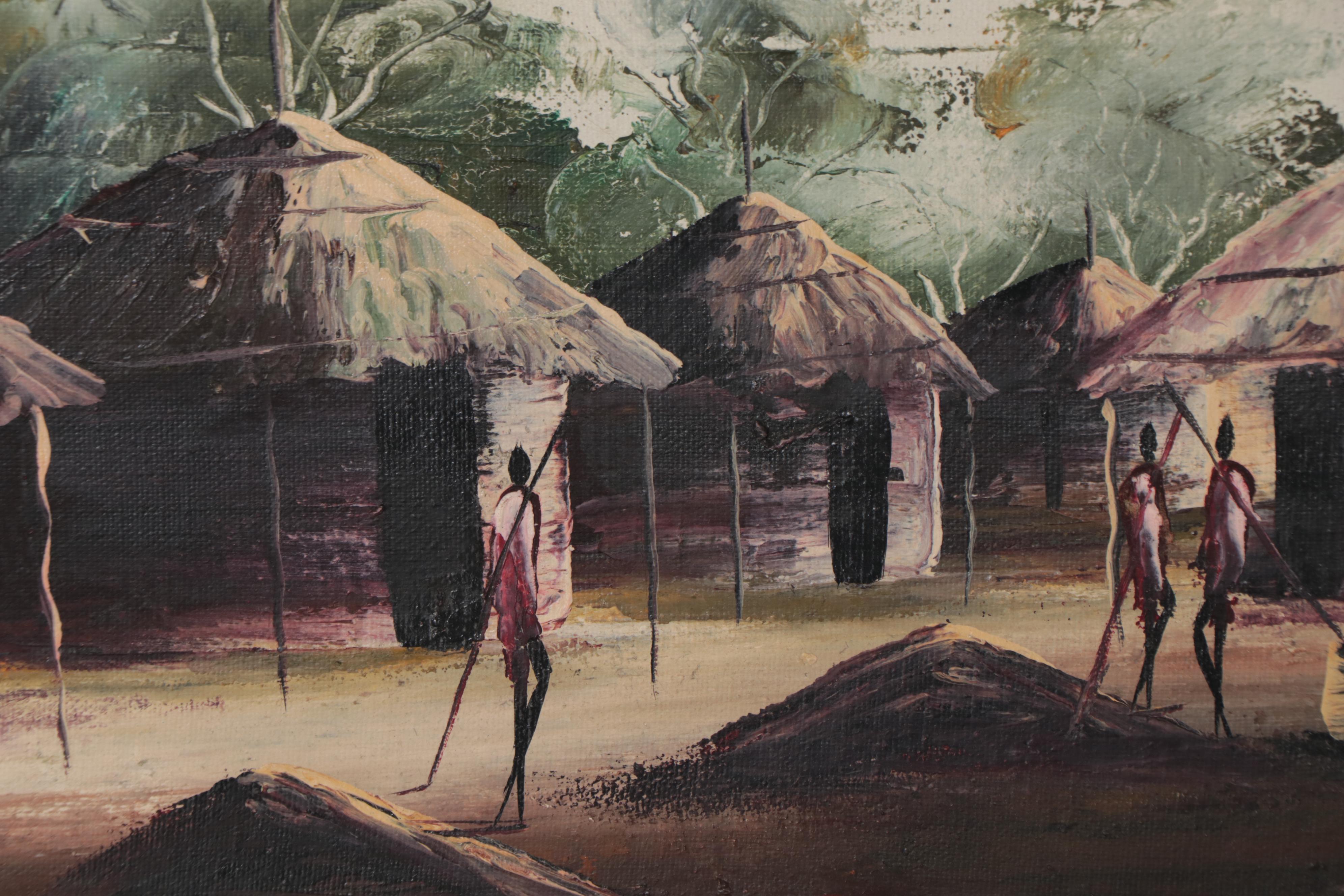 C. Kigotho African Village Scene Oil Painting