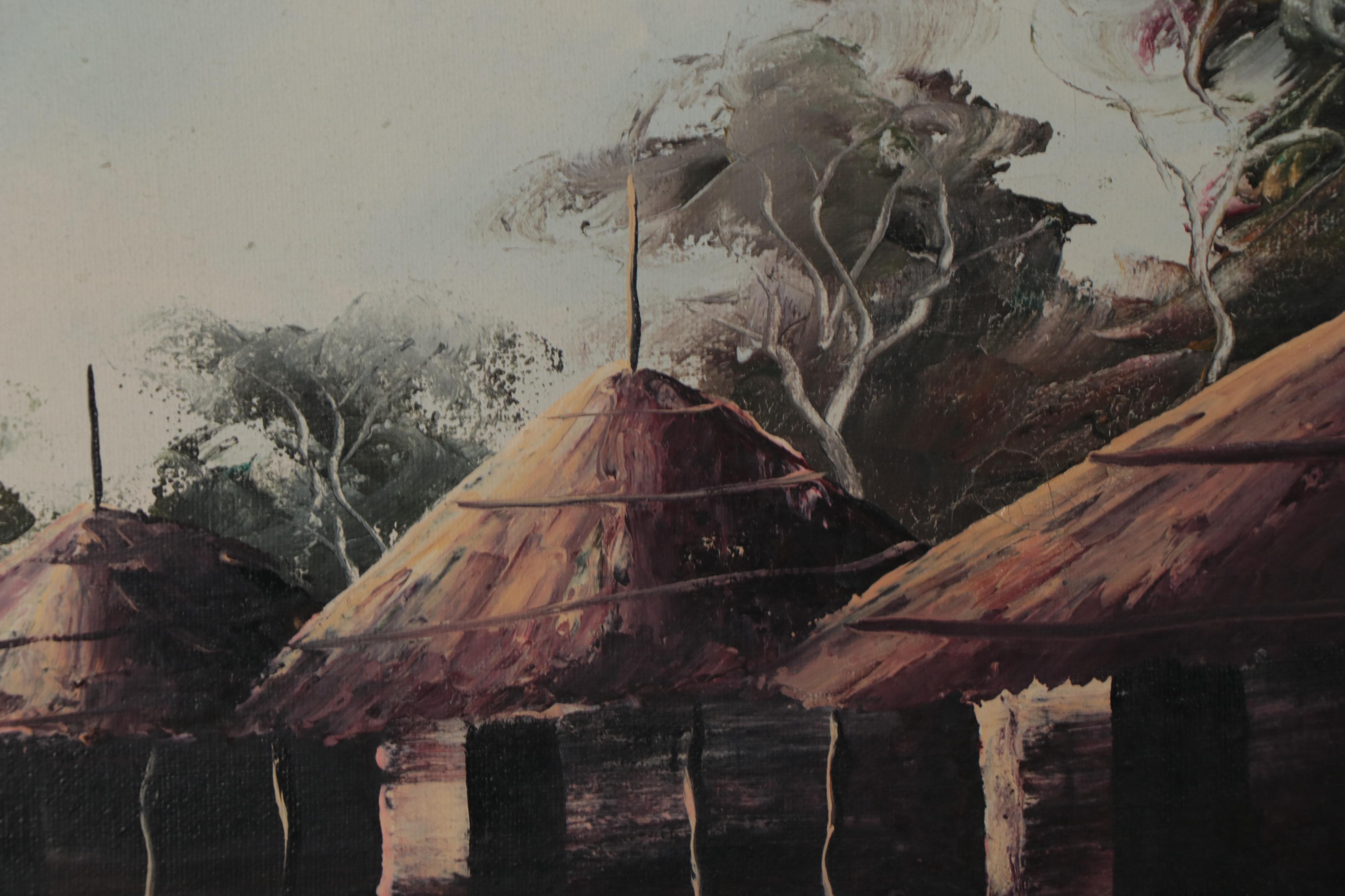 C. Kigotho African Village Scene Oil Painting