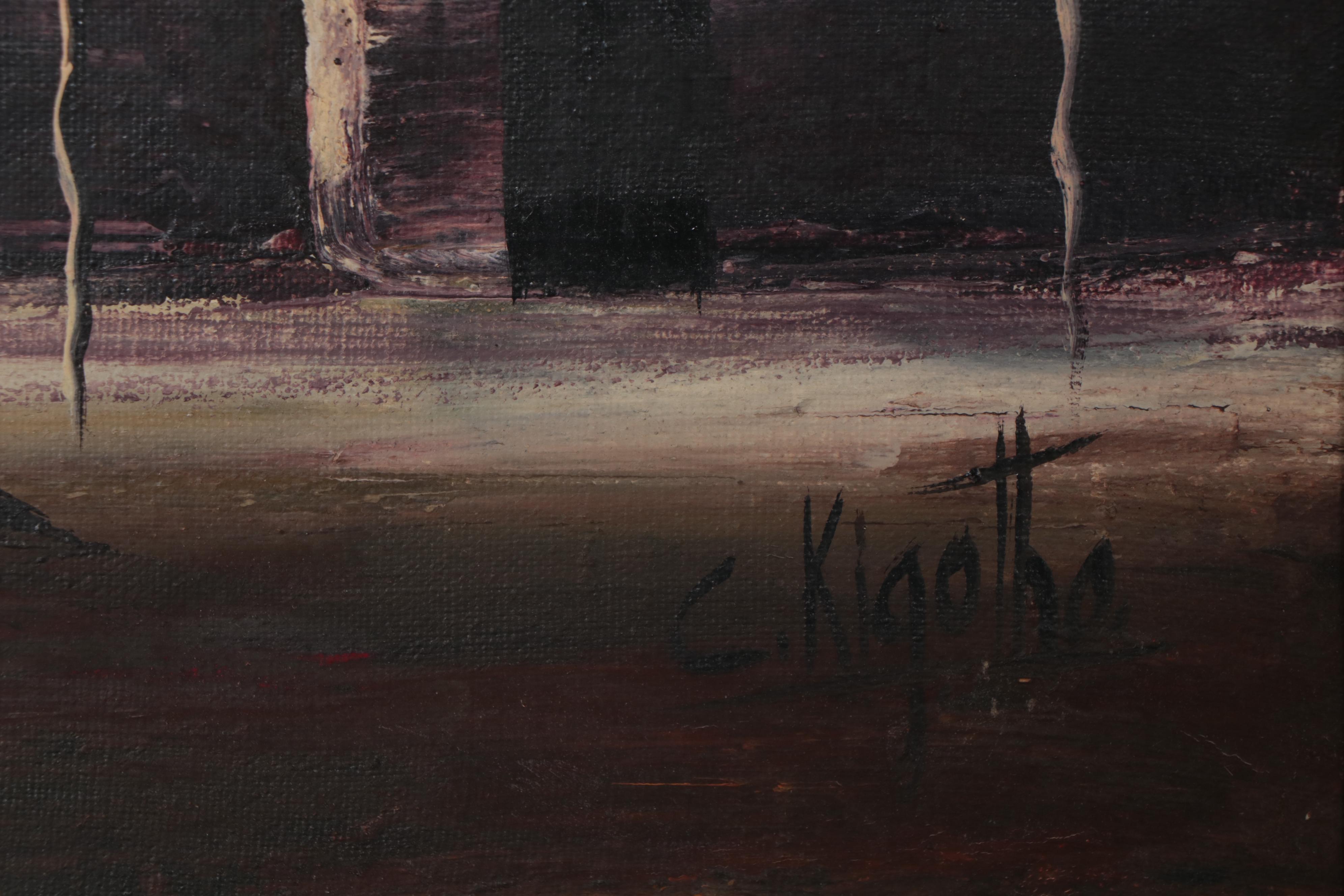 C. Kigotho African Village Scene Oil Painting