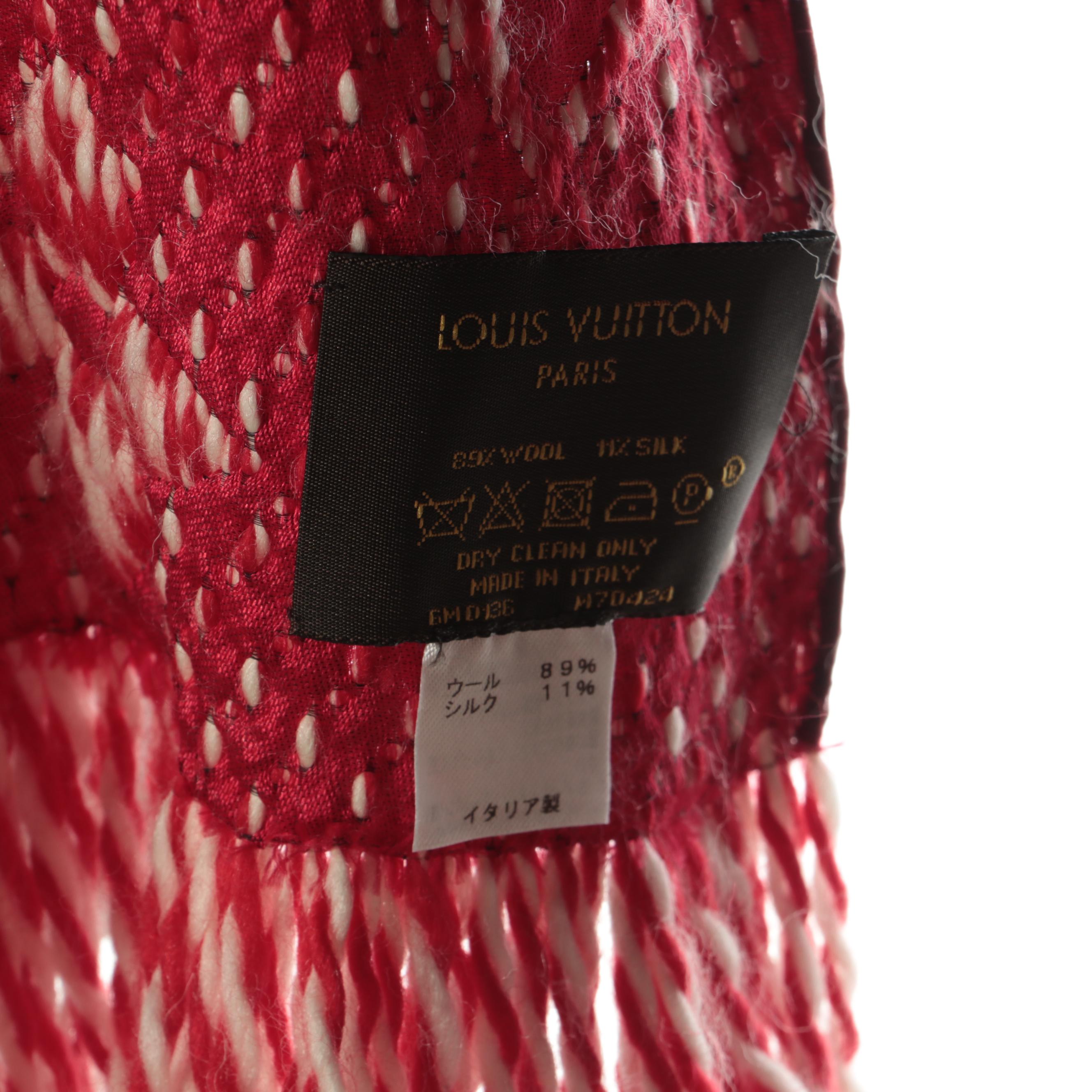 Louis Vuitton Logomania Scarf in Red and White Wool and Silk Blend