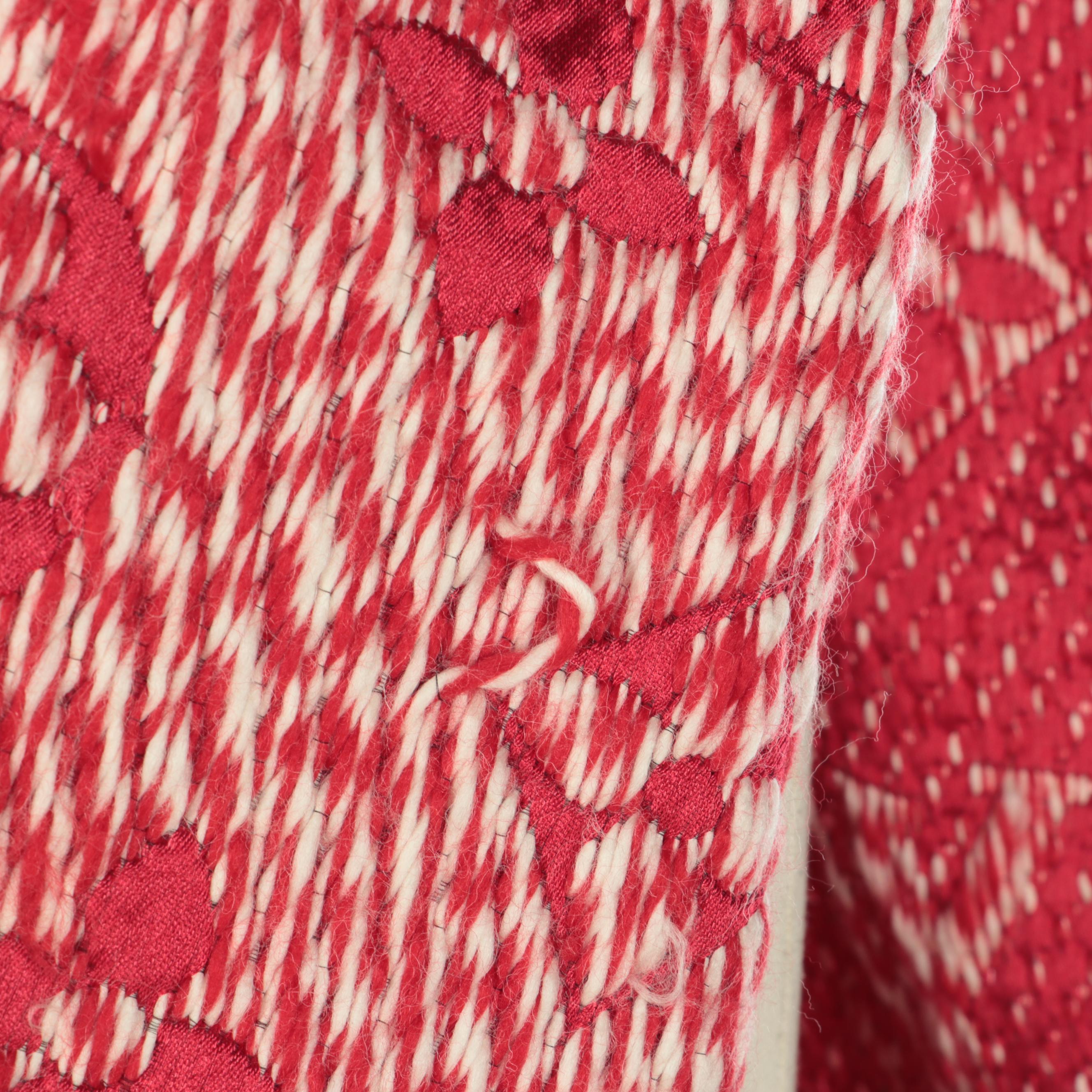 Louis Vuitton Logomania Scarf in Red and White Wool and Silk Blend