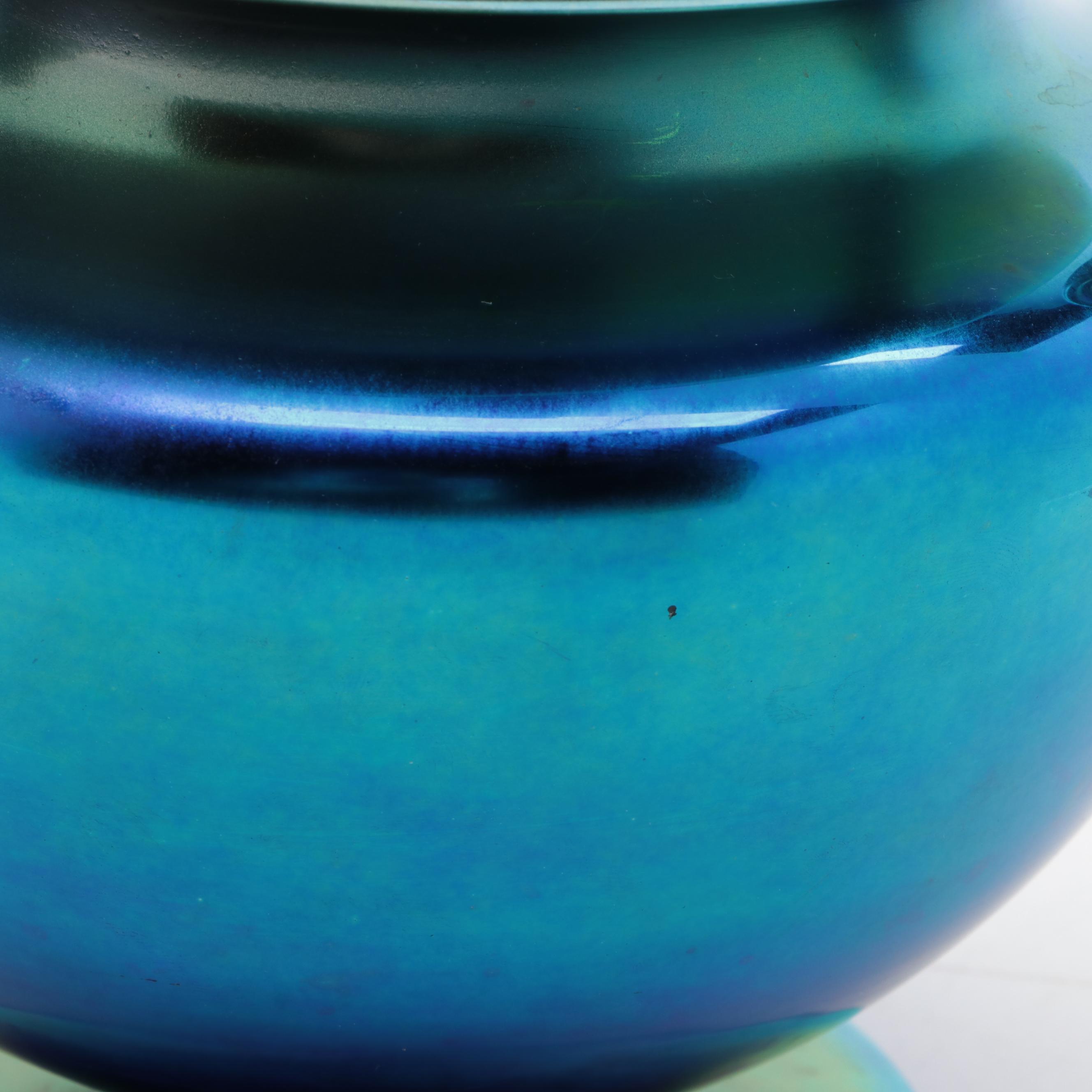 Steuben Blue Aurene Art Glass Footed and Handled Urn Form Vase, Early 20th C.