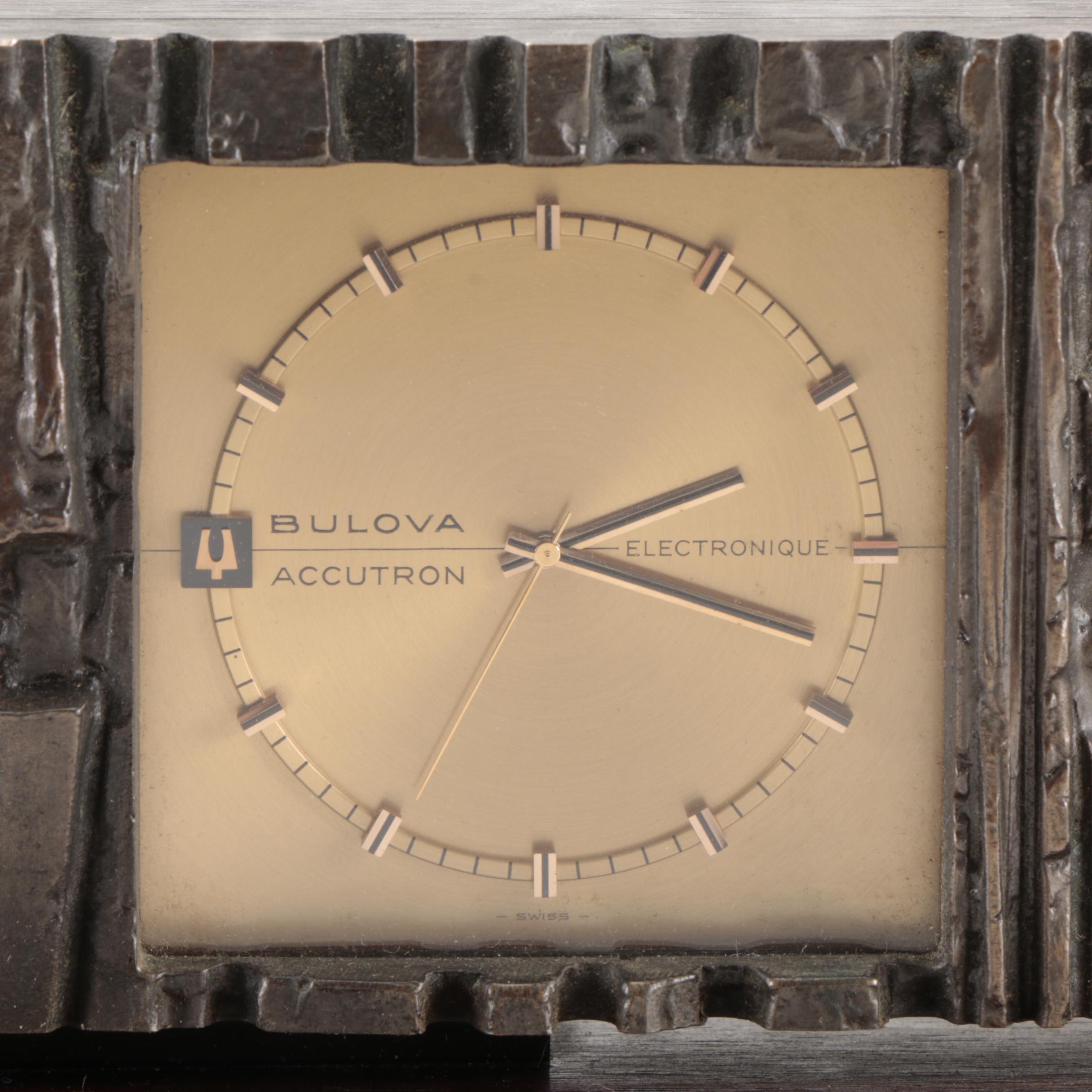 Bulova Accutron Electronique Brutalist Style Desk Clock on Rosewood Base