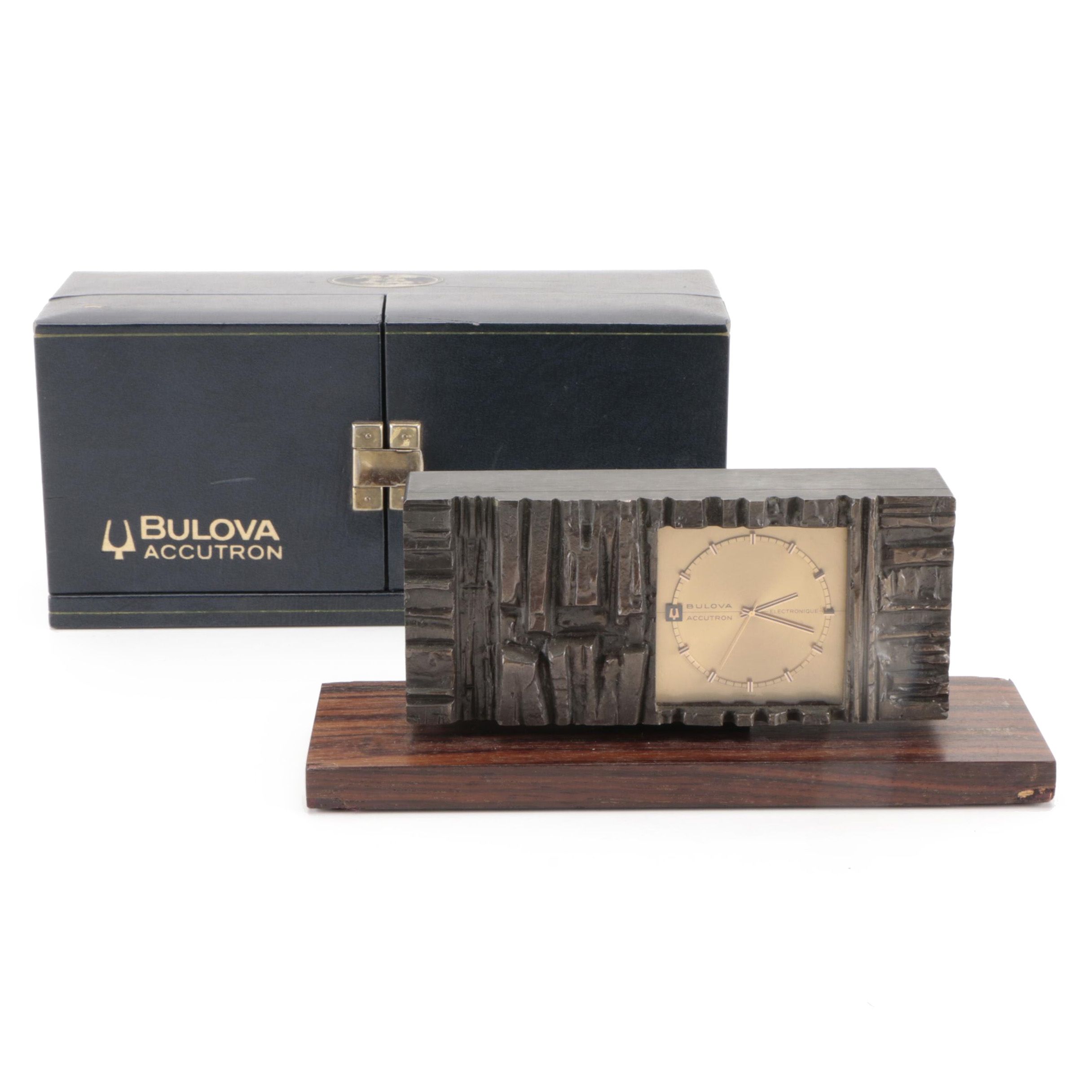 Bulova Accutron Electronique Brutalist Style Desk Clock on Rosewood Base