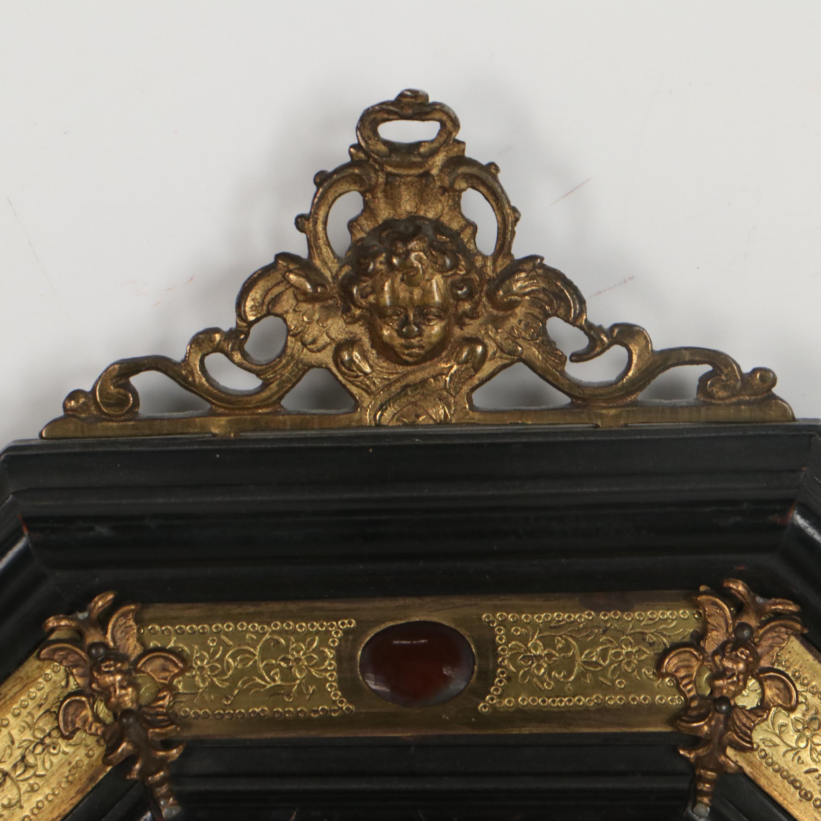 Gilt Hand-Painted Porcelain Plaque After Fra Angelico "Group of Angels"