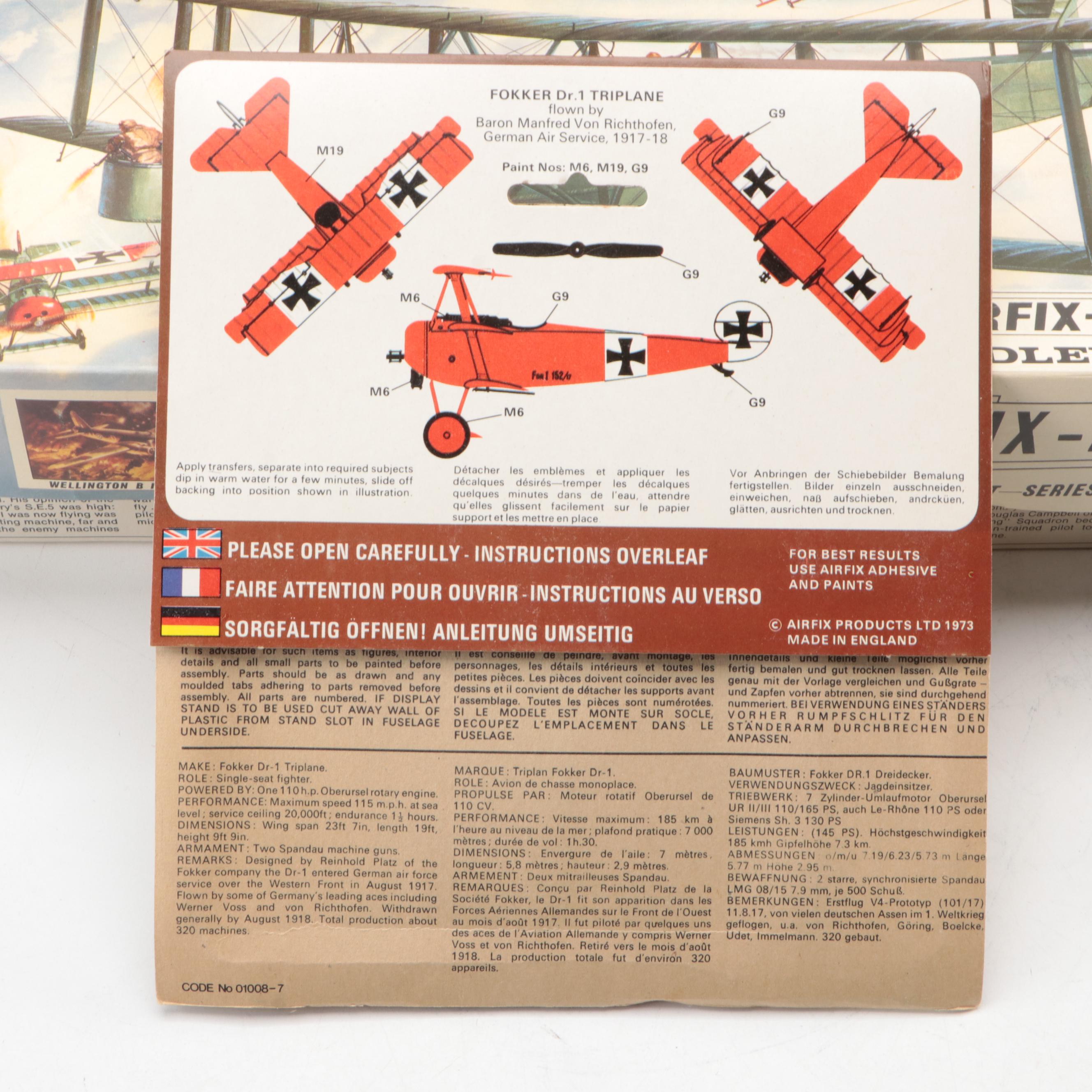 Model Planes with Avro 504K, Morane-Saulnier N, and Fokker D-V11