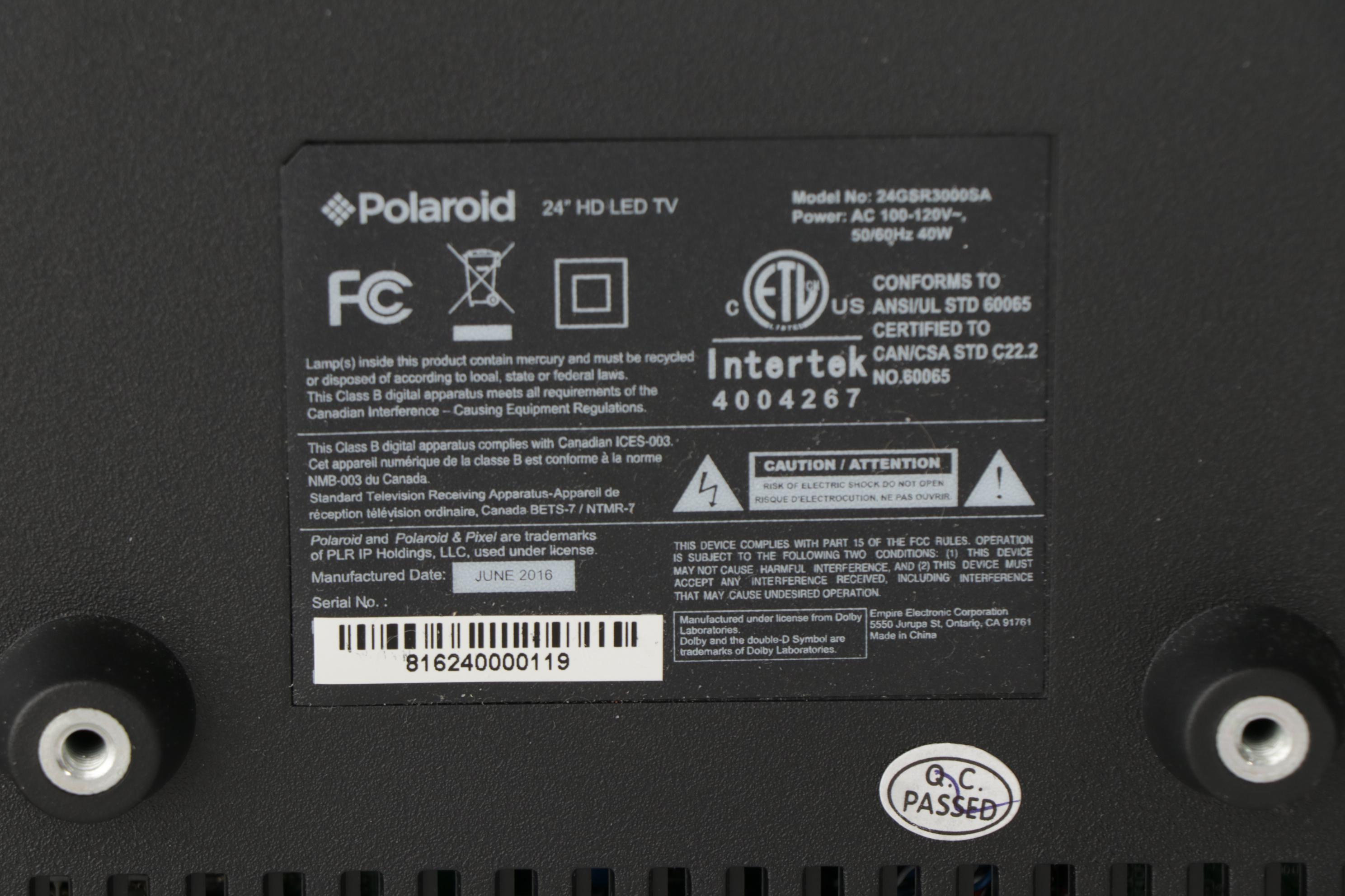 Polaroid 24" Class 720p LED Television with Remote, 2016