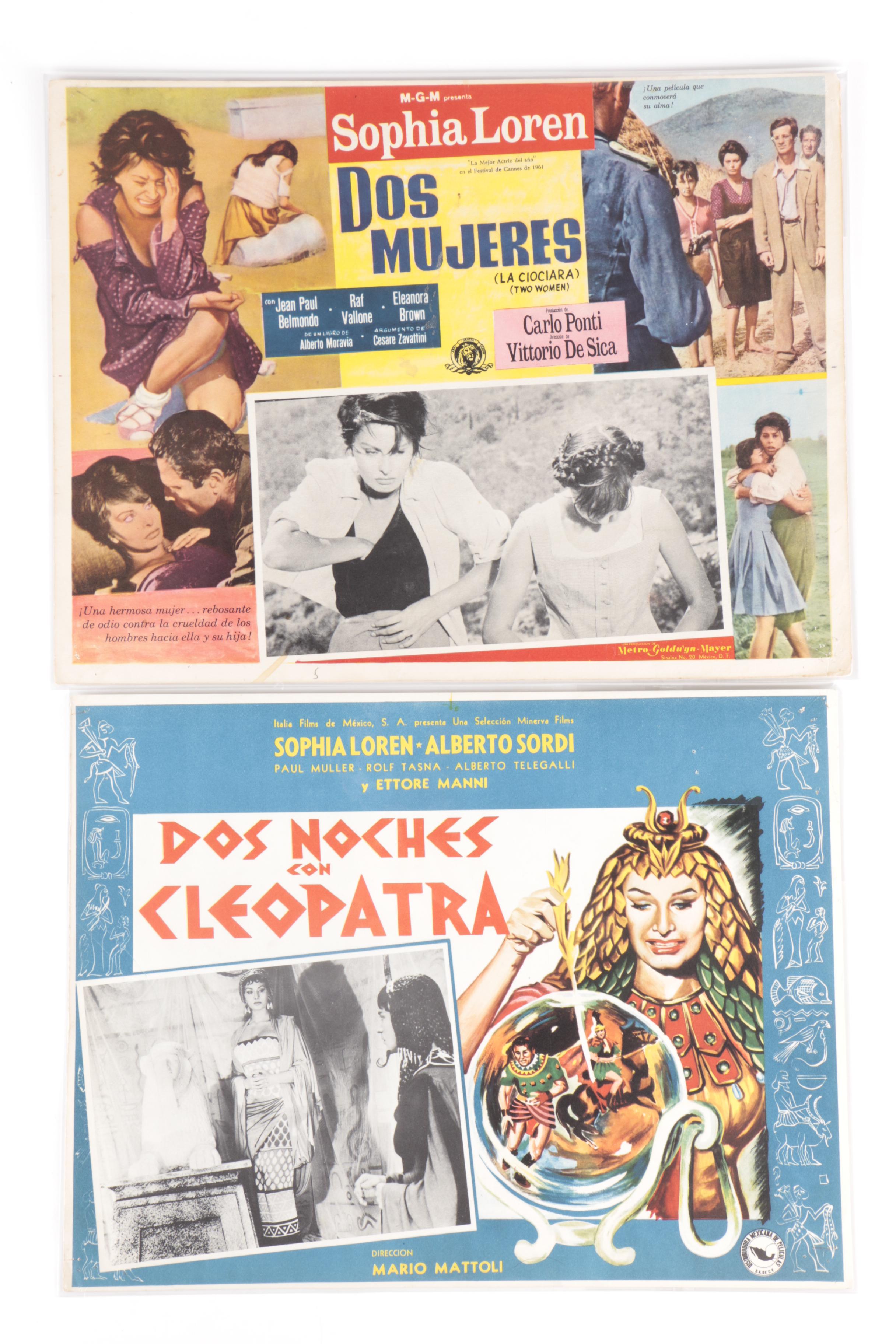 Elizabeth Taylor and Sophia Loren Italian Movie Lobby Cards. Mid-20th Century