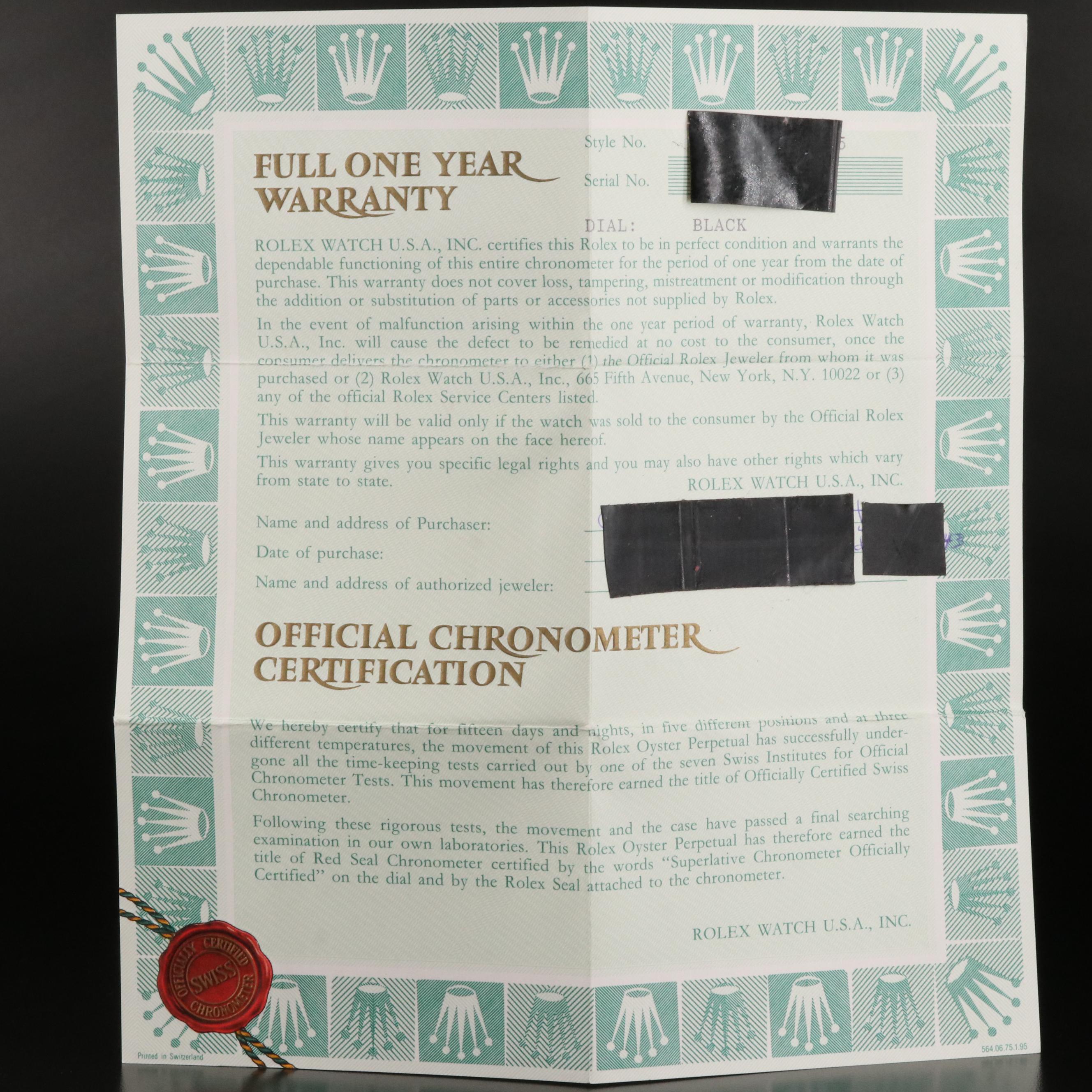 1995 Rolex Submariner Date Automatic Watch