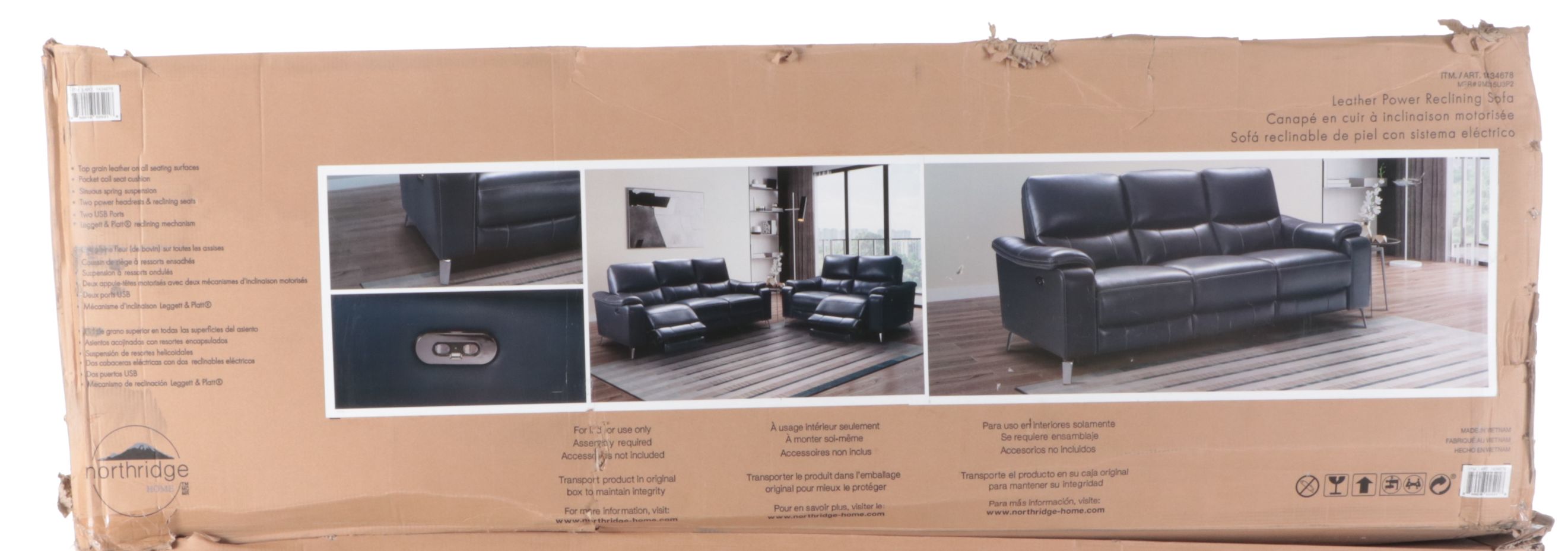 Northridge Home "Indigo Bay" Leather Power Reclining Sofa with Power Headrests