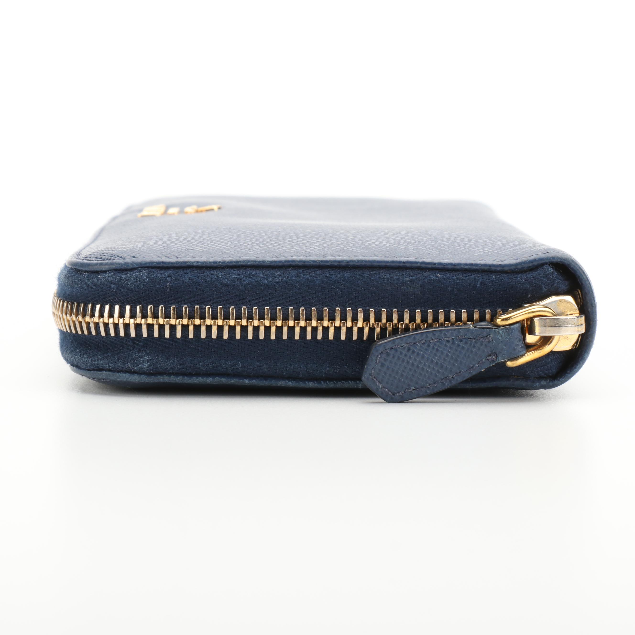 Prada Blue Saffiano Leather Zip-Around Wallet