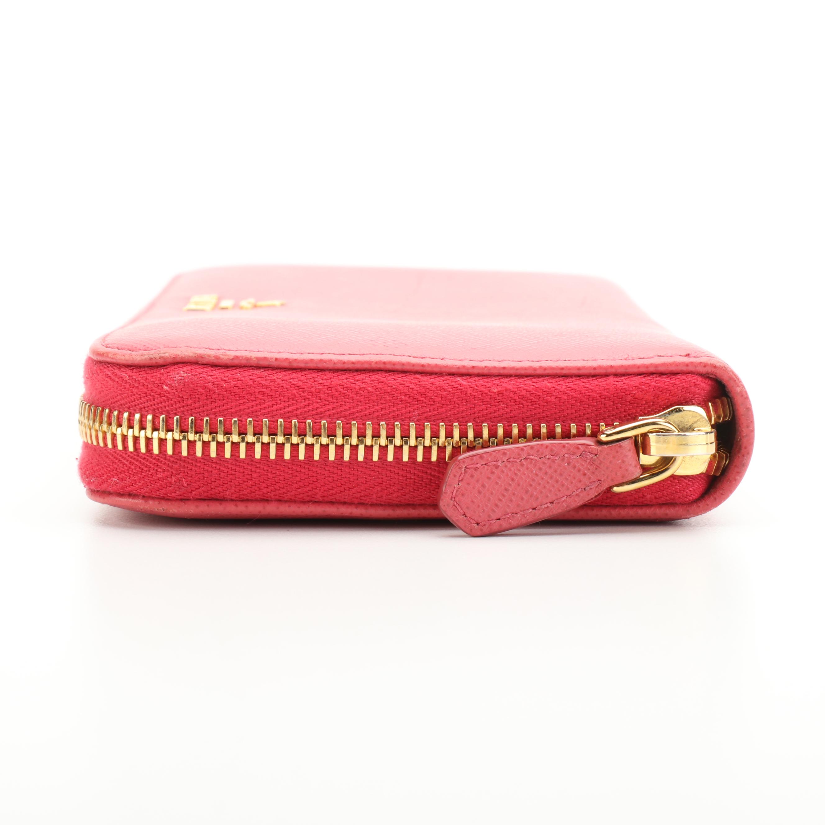Prada Pink Saffiano Leather Zip-Around Wallet