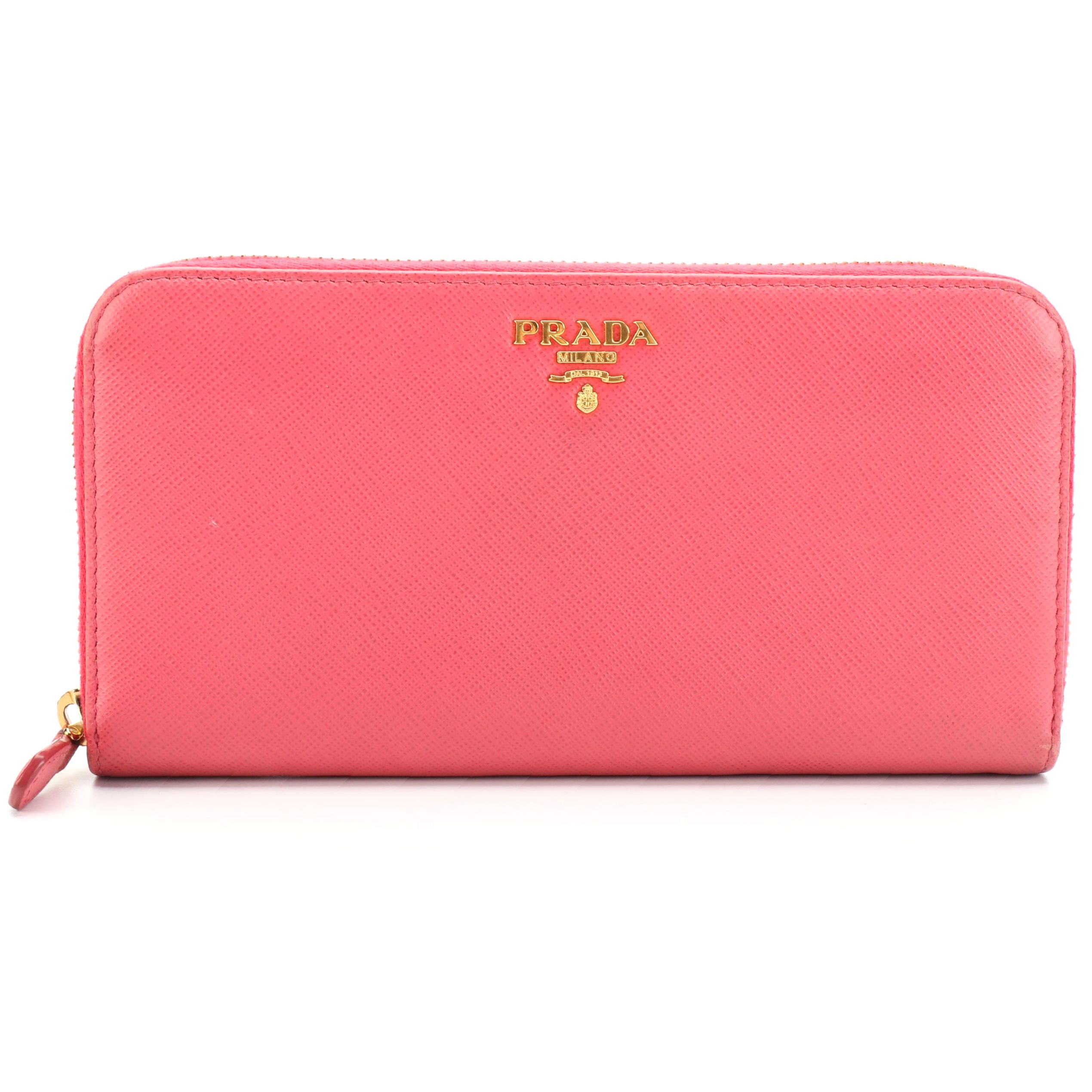 Prada Pink Saffiano Leather Zip-Around Wallet