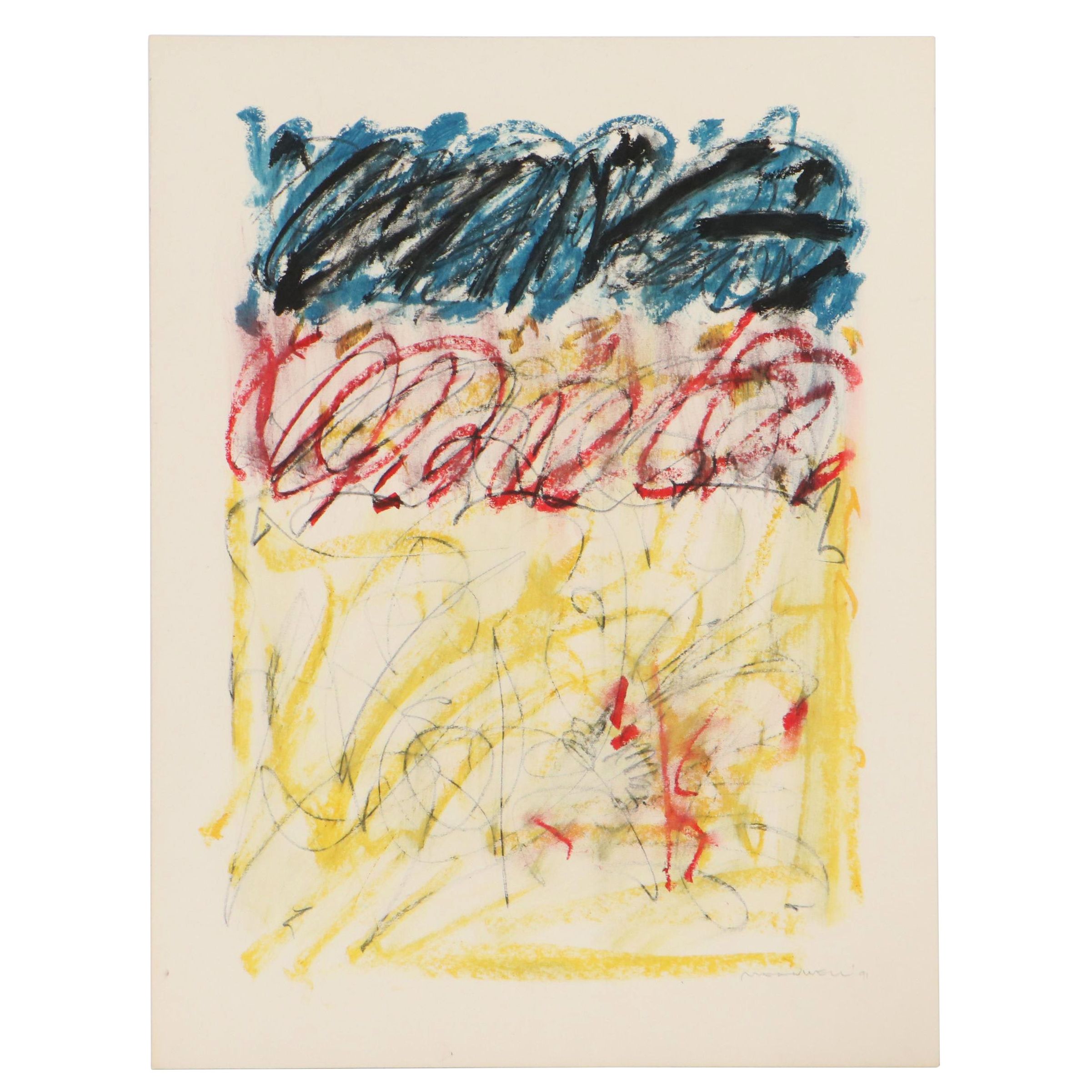 Jack Meanwell Abstract Expressionist Style Drawing, 1991