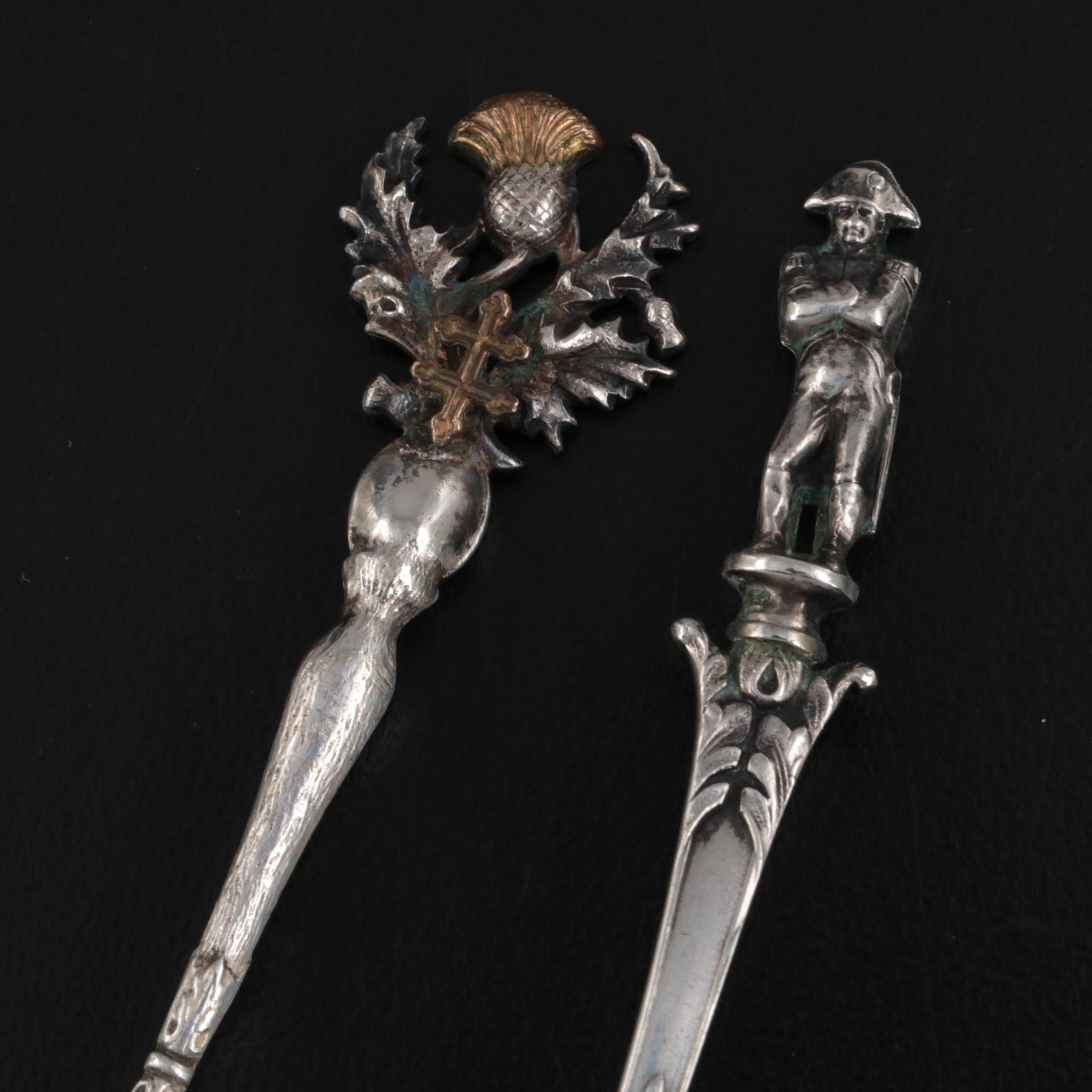 Simons Brothers Sterling Silver Nut Dish with Other Silver Souvenir Spoons