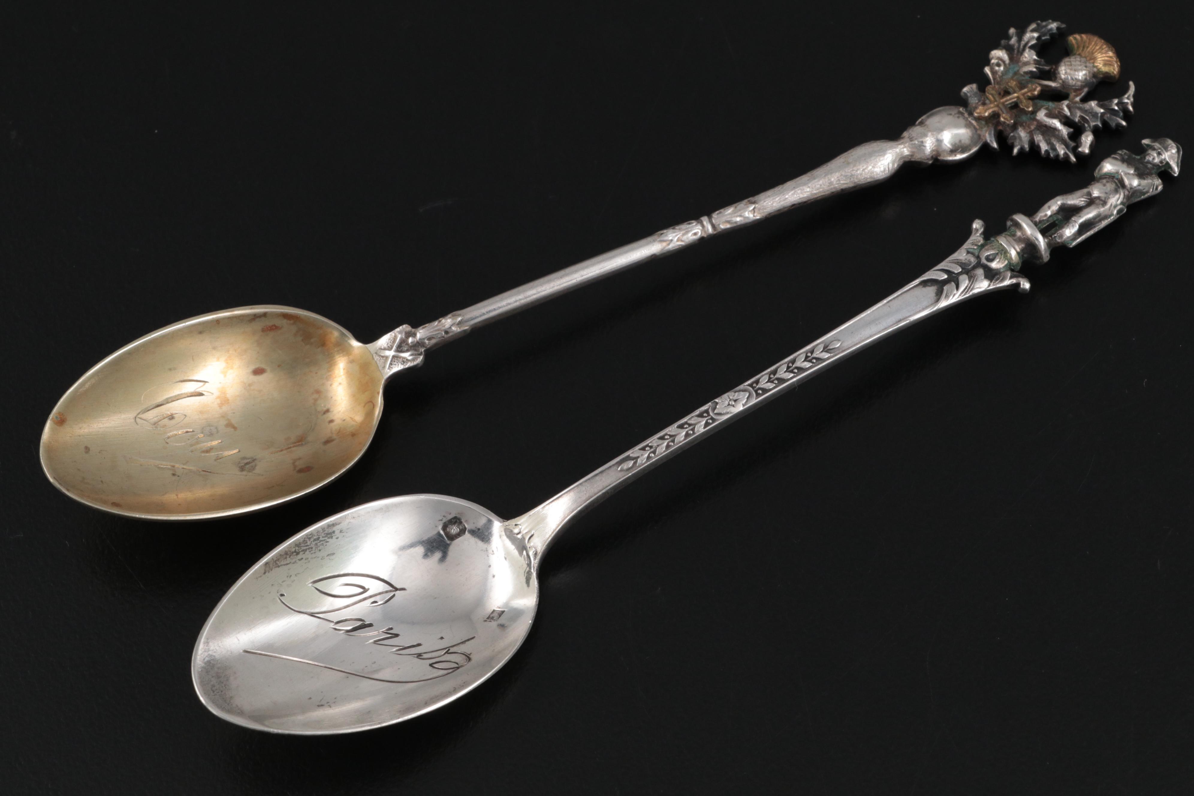 Simons Brothers Sterling Silver Nut Dish with Other Silver Souvenir Spoons