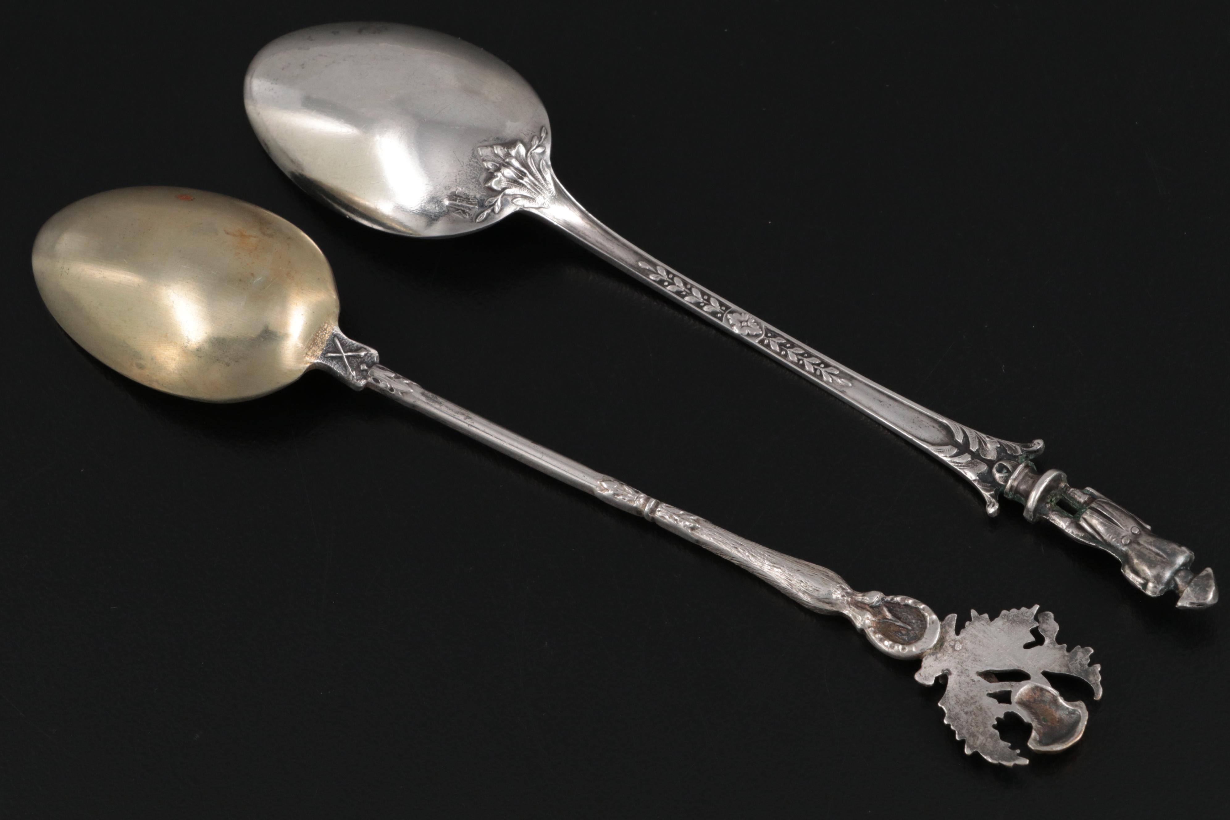 Simons Brothers Sterling Silver Nut Dish with Other Silver Souvenir Spoons