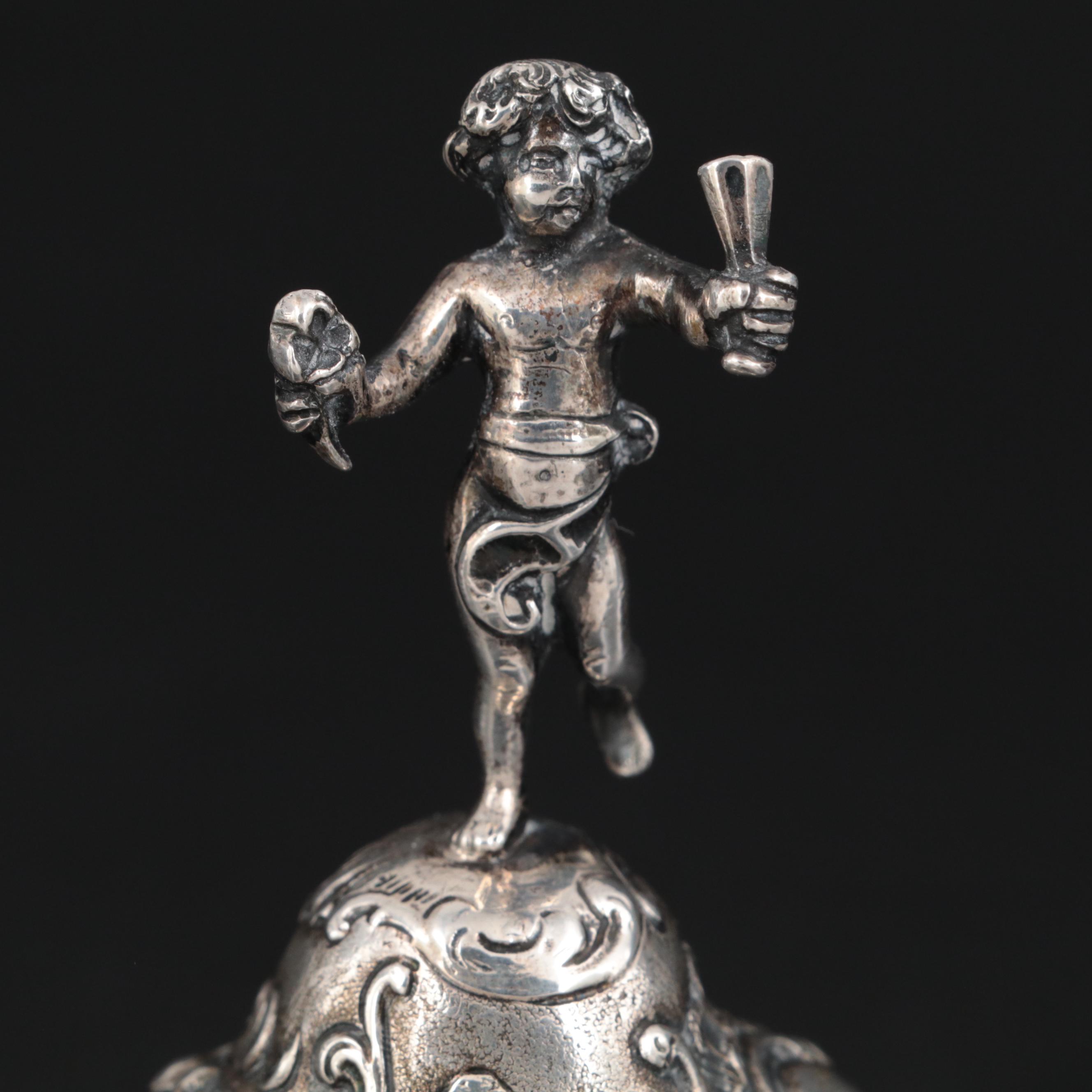 Rococo Style Putti Figural 800 Silver and Glass Stopper