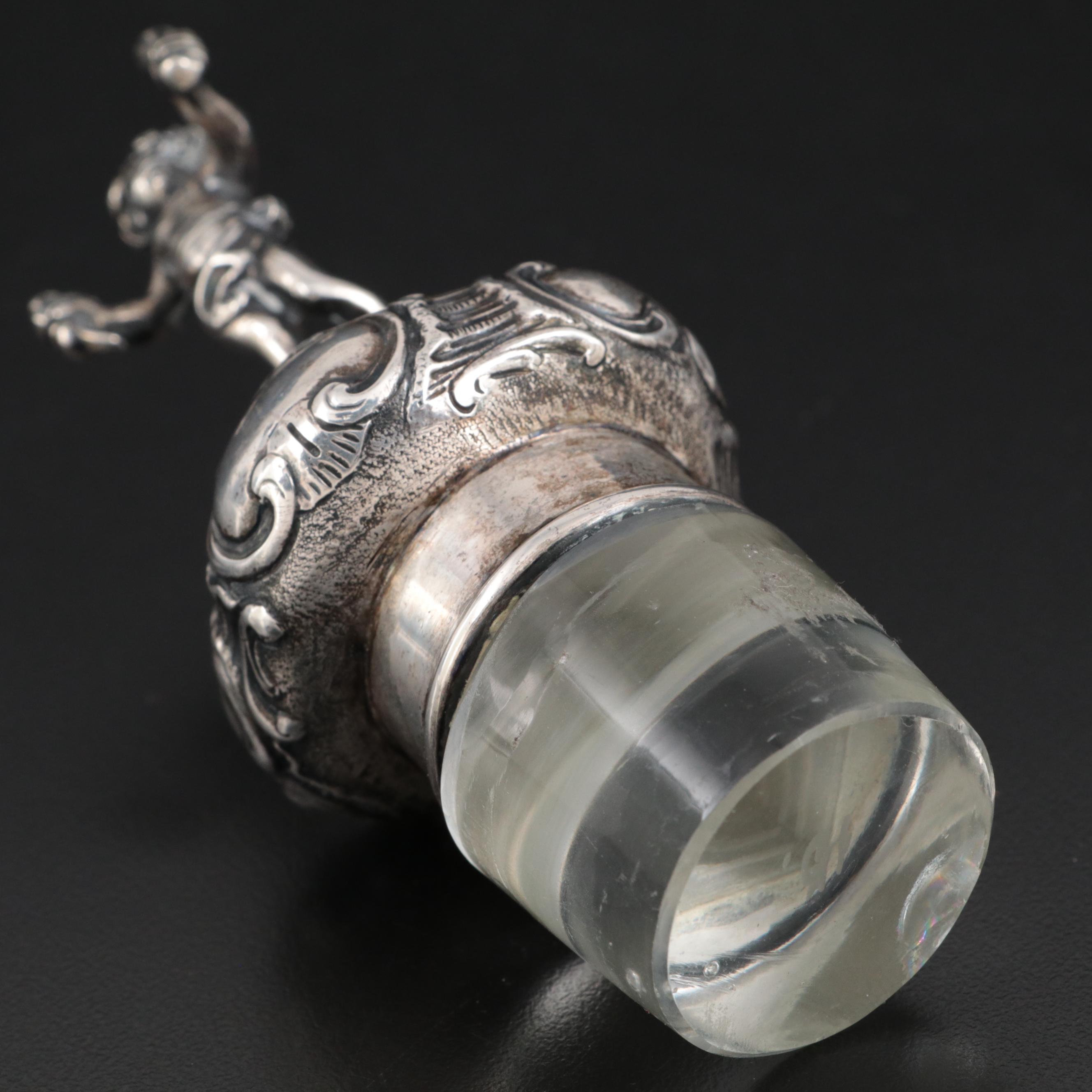 Rococo Style Putti Figural 800 Silver and Glass Stopper