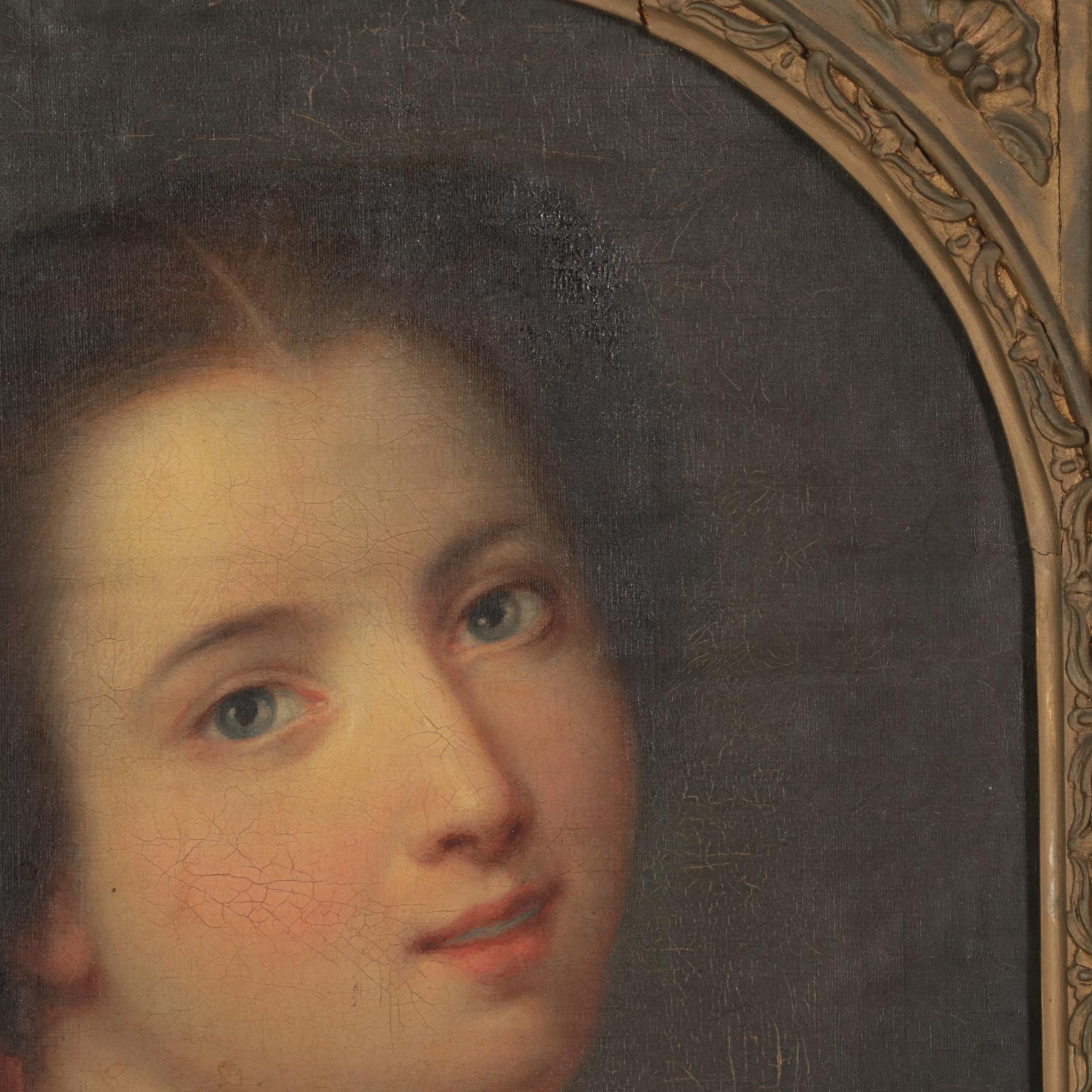 Portrait Oil Painting of Young Woman, 19th Century
