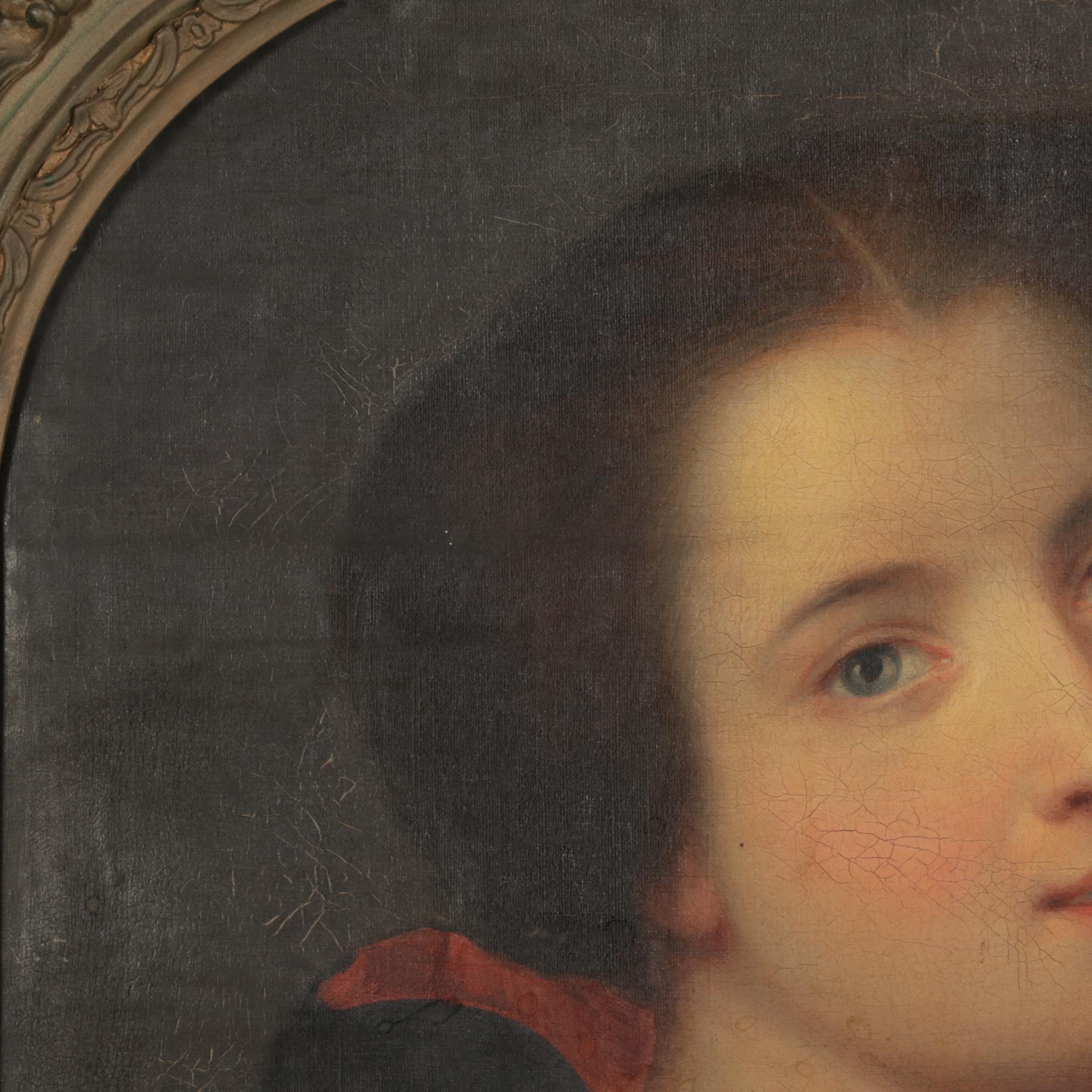 Portrait Oil Painting of Young Woman, 19th Century