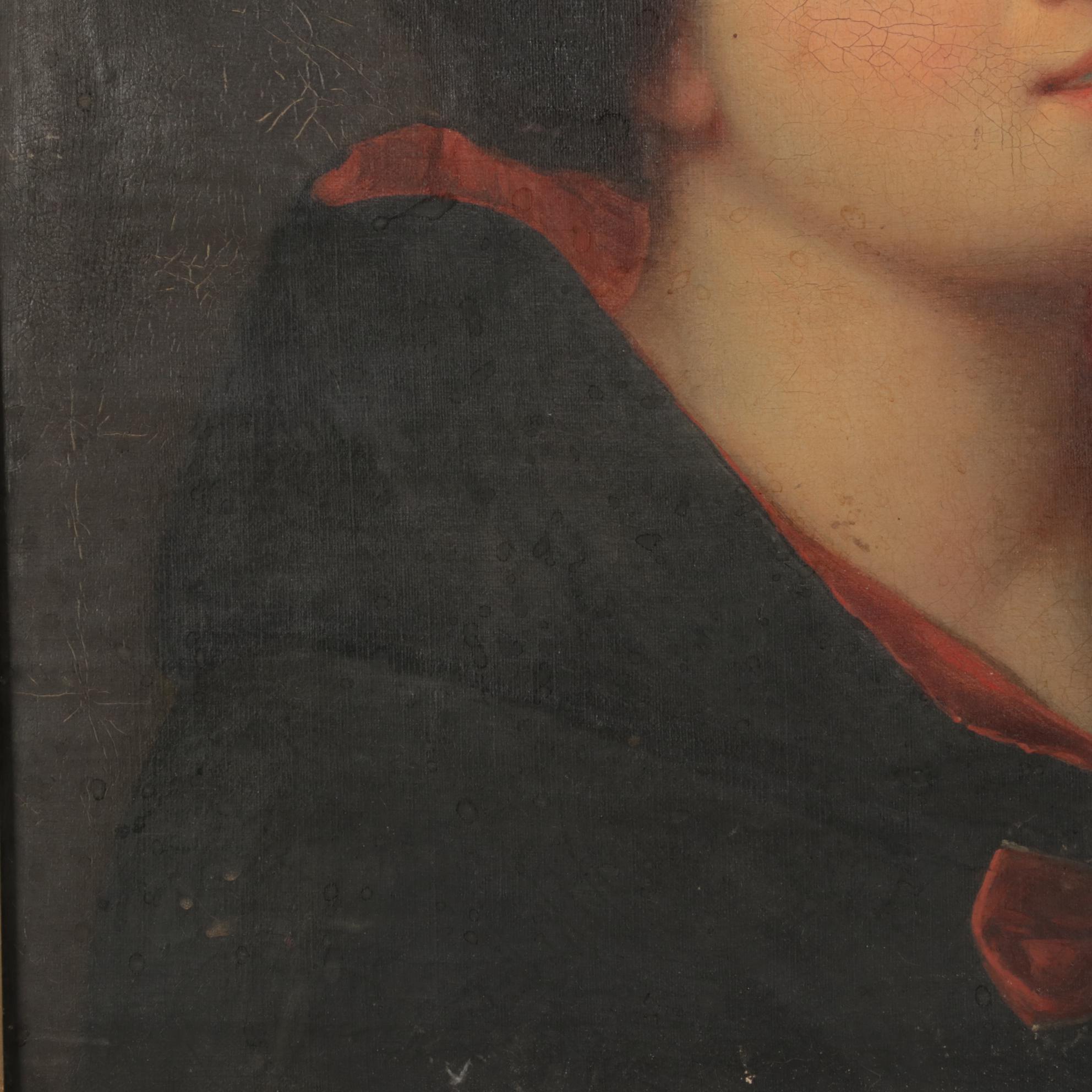 Portrait Oil Painting of Young Woman, 19th Century