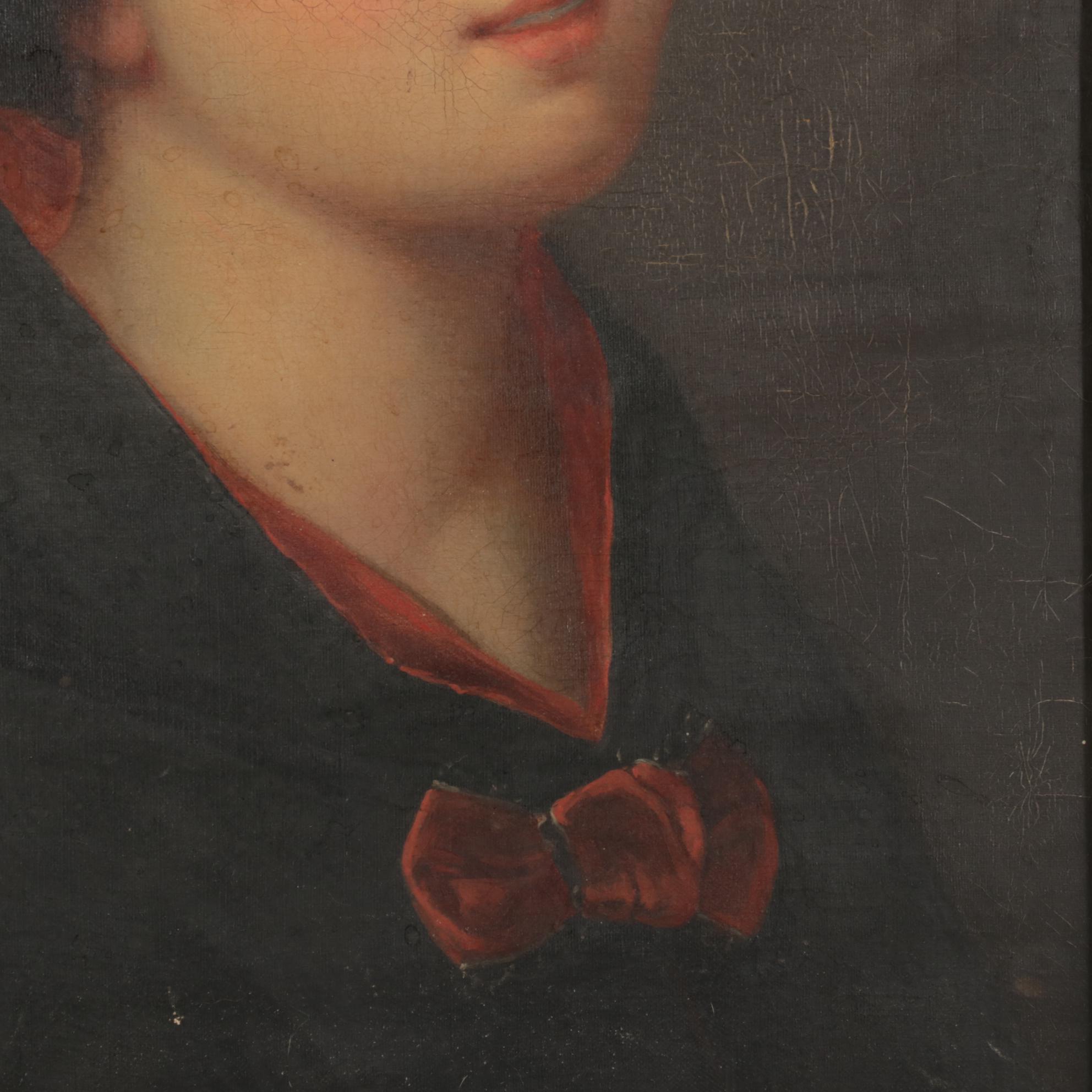 Portrait Oil Painting of Young Woman, 19th Century