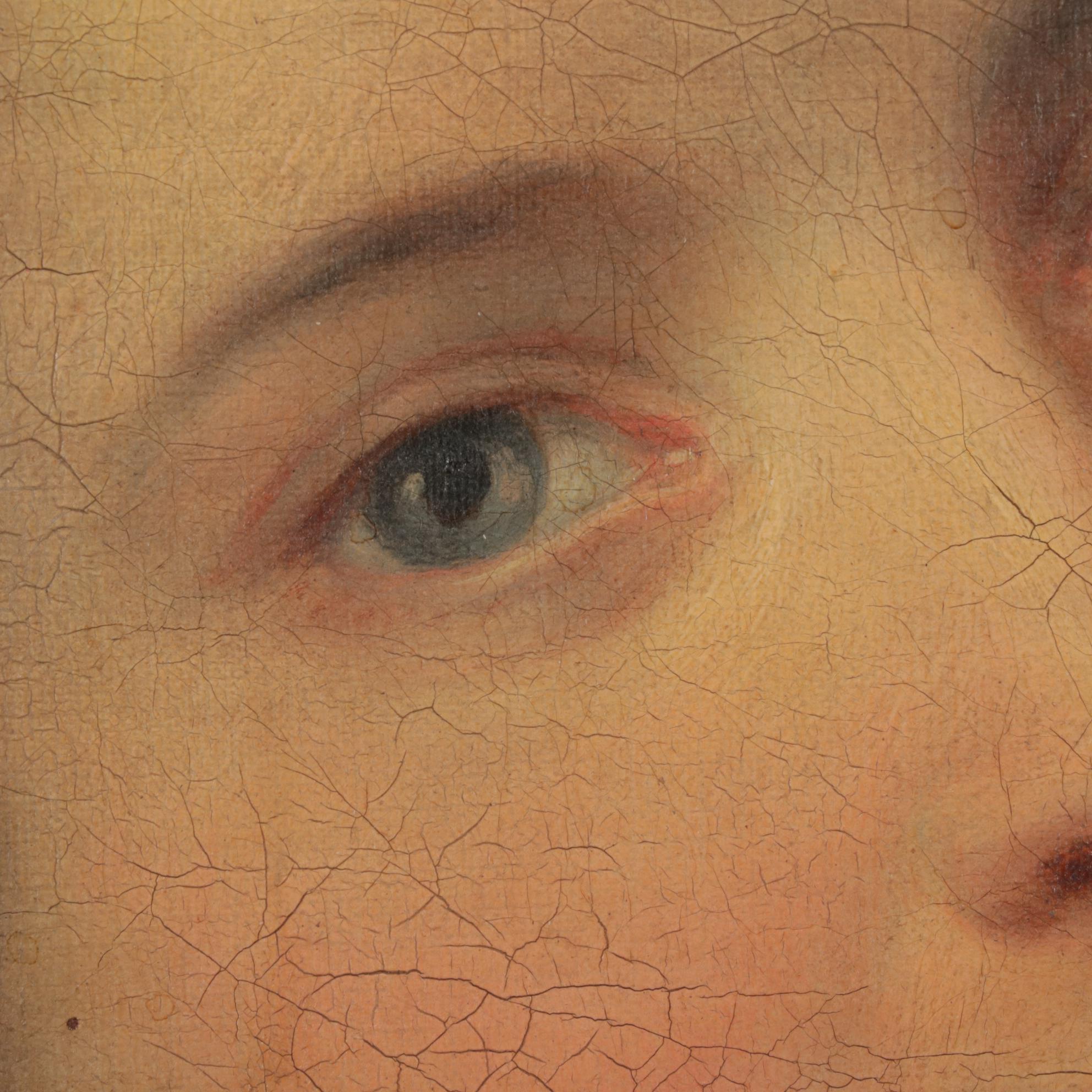 Portrait Oil Painting of Young Woman, 19th Century