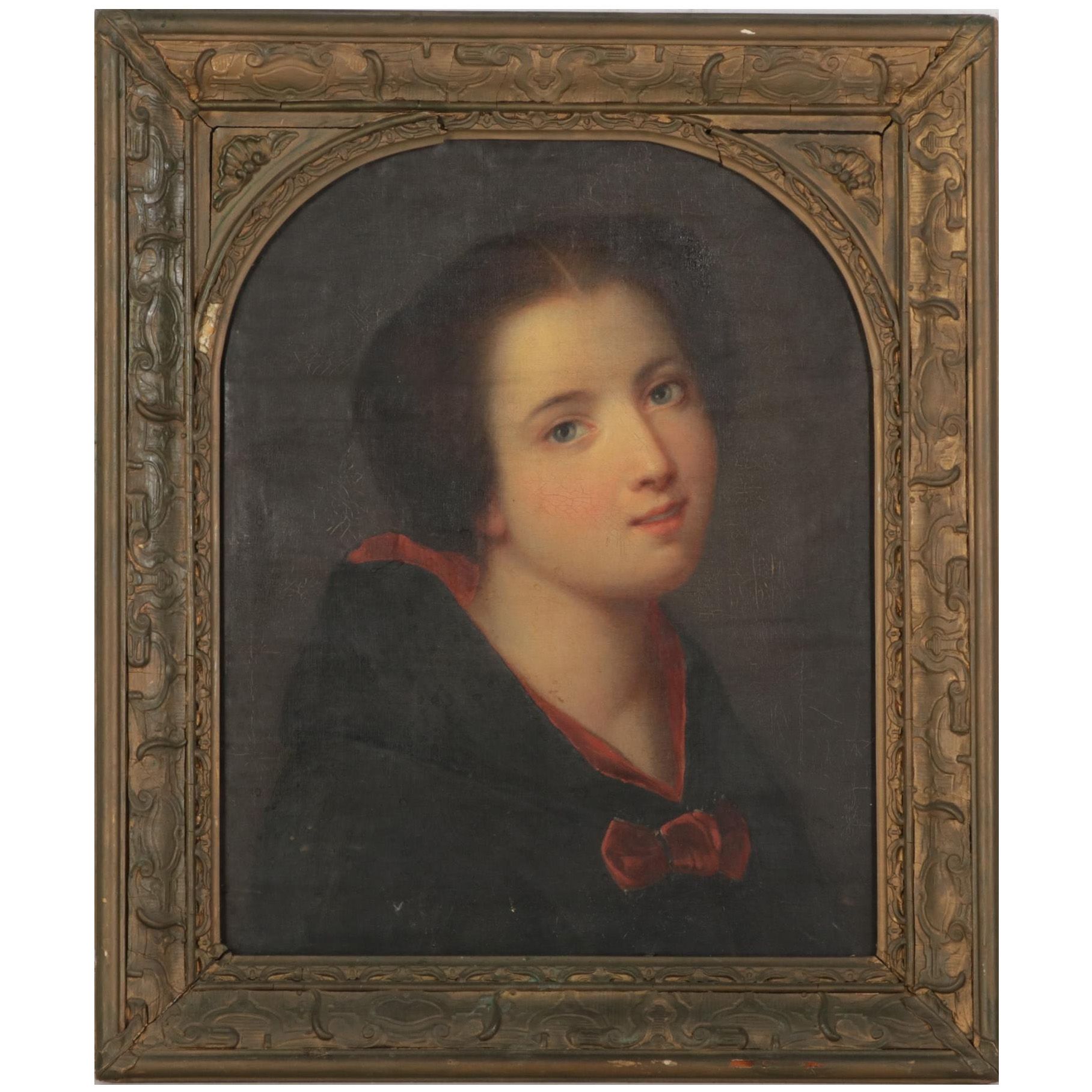 Portrait Oil Painting of Young Woman, 19th Century