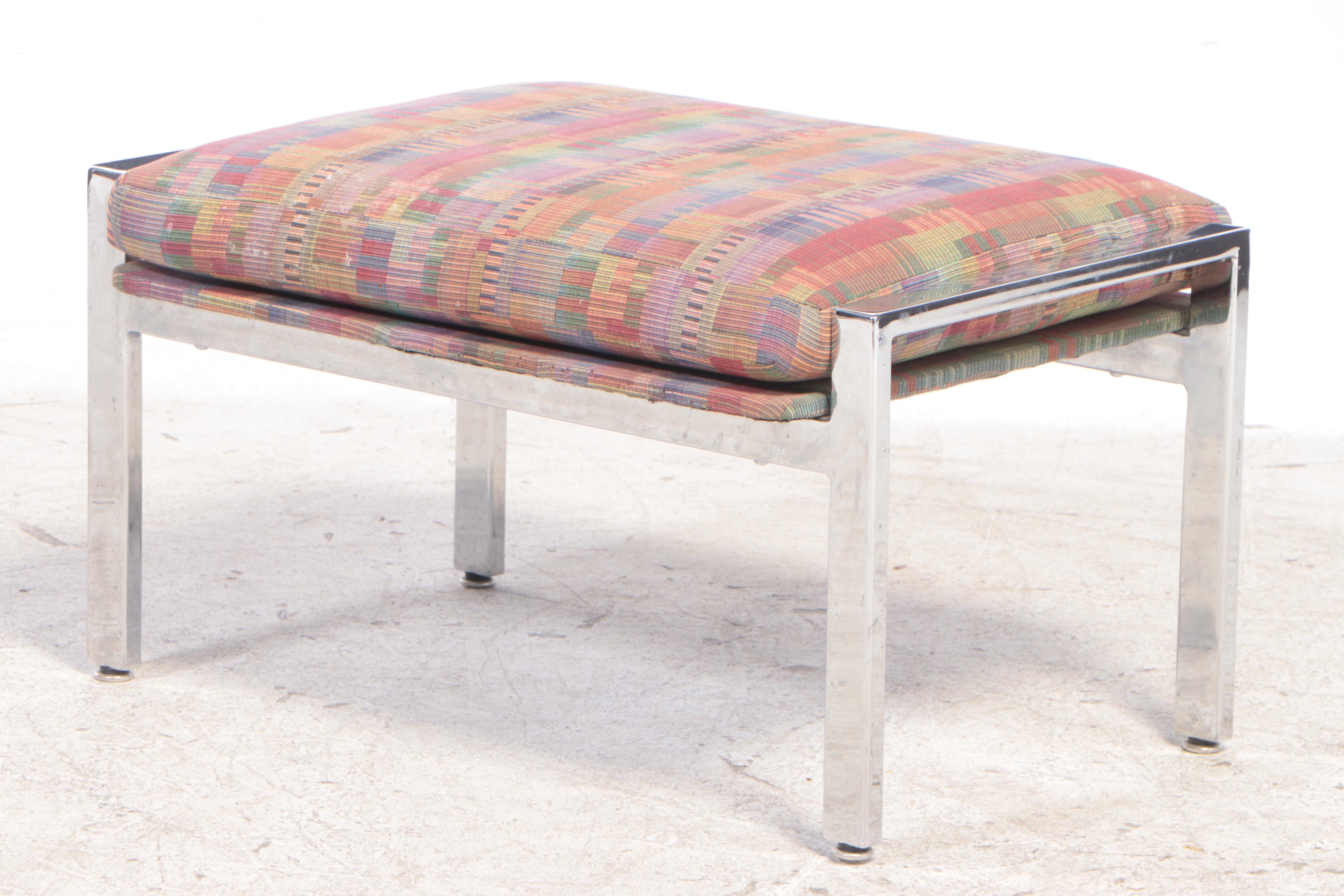 Milo Baughman for Thayer Coggin Chrome Flatbar Lounge Chairs with Ottoman