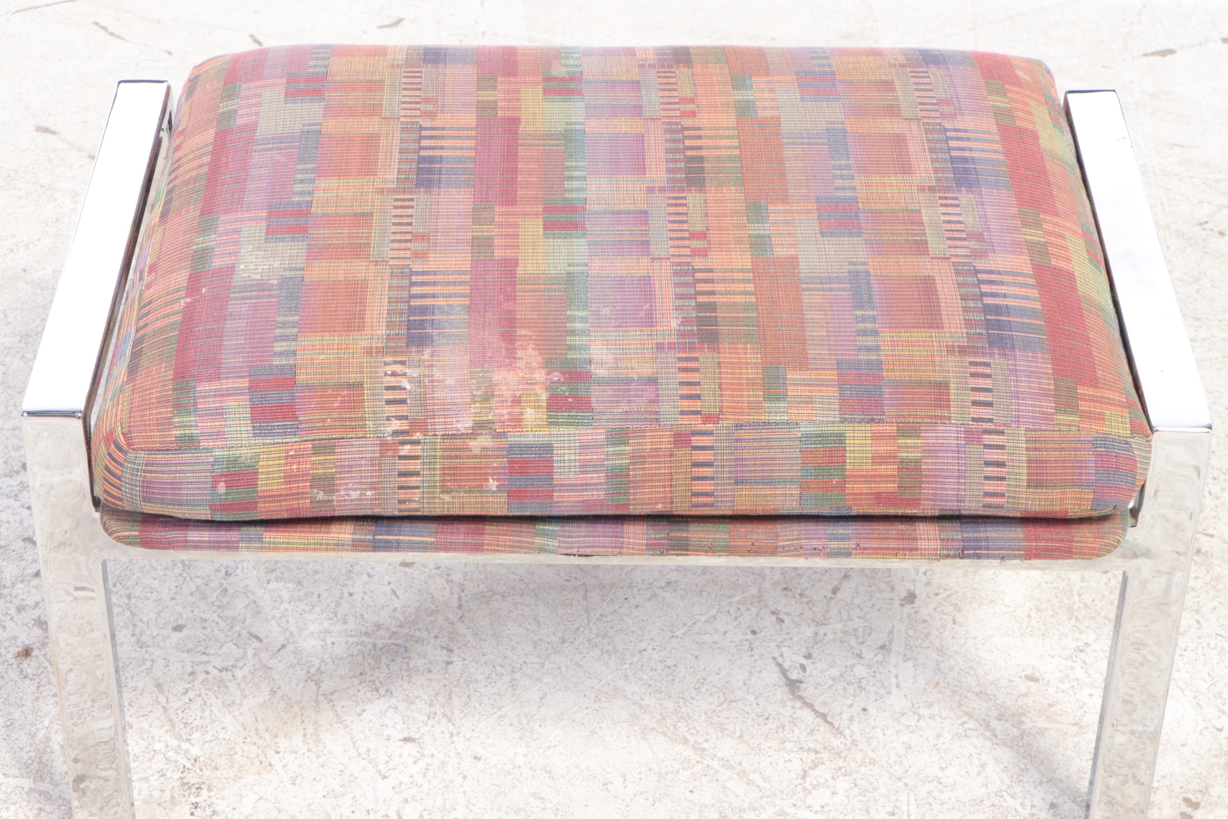 Milo Baughman for Thayer Coggin Chrome Flatbar Lounge Chairs with Ottoman