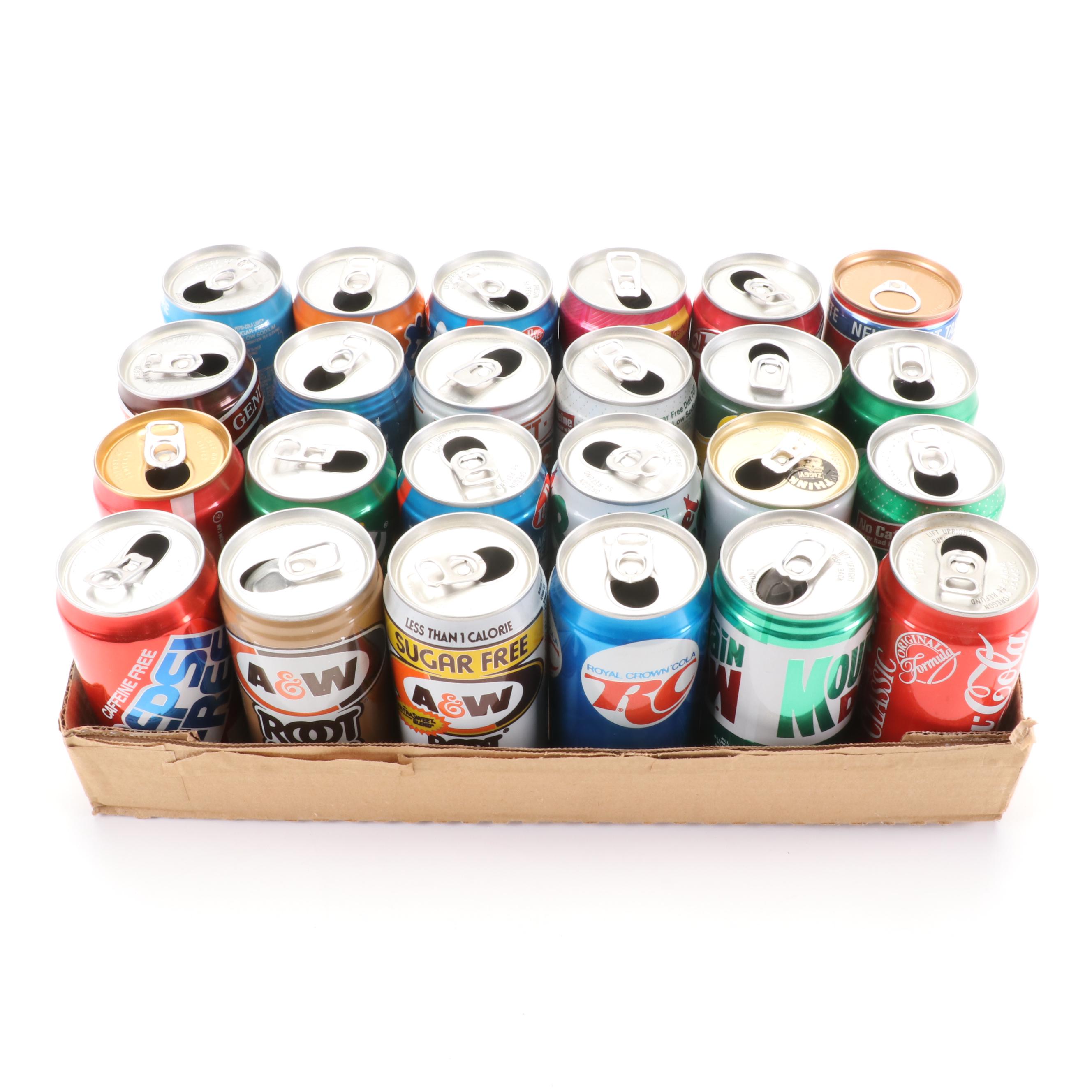 RC Cola, Pepsi, Tab, Dr. Pepper, Slice, Sunkist, and Other Soda Cans