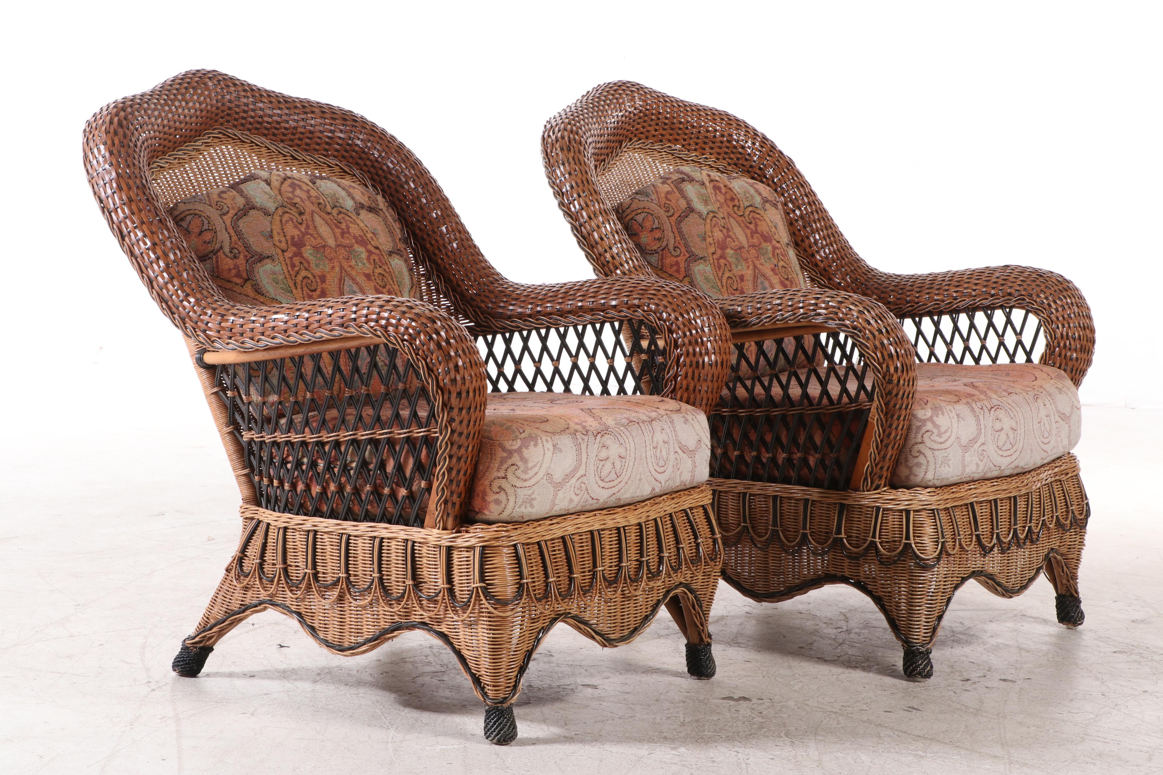 Pair of Victorian Style Wicker Lounge Chairs