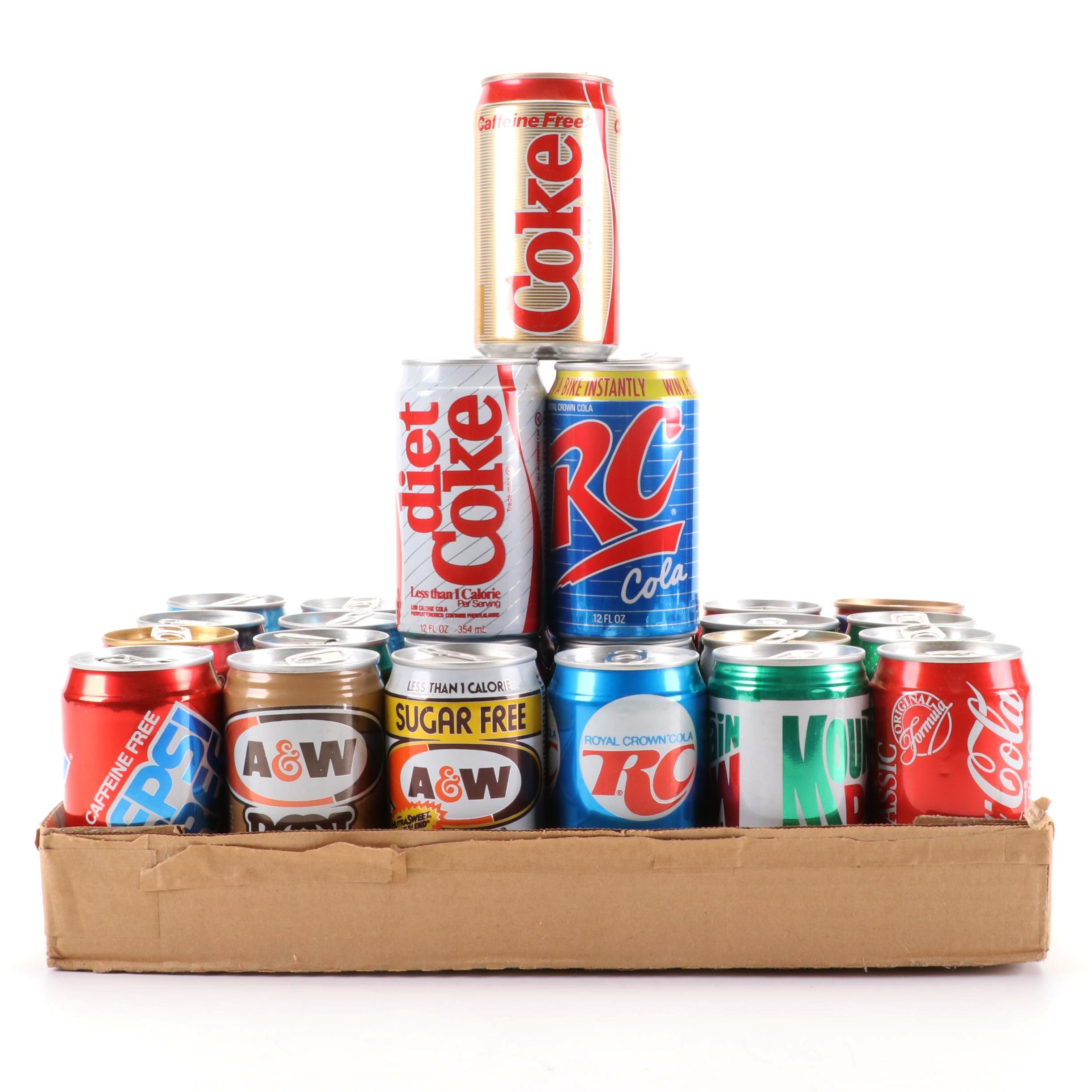 RC Cola, Pepsi, Tab, Dr. Pepper, Slice, Sunkist, and Other Soda Cans