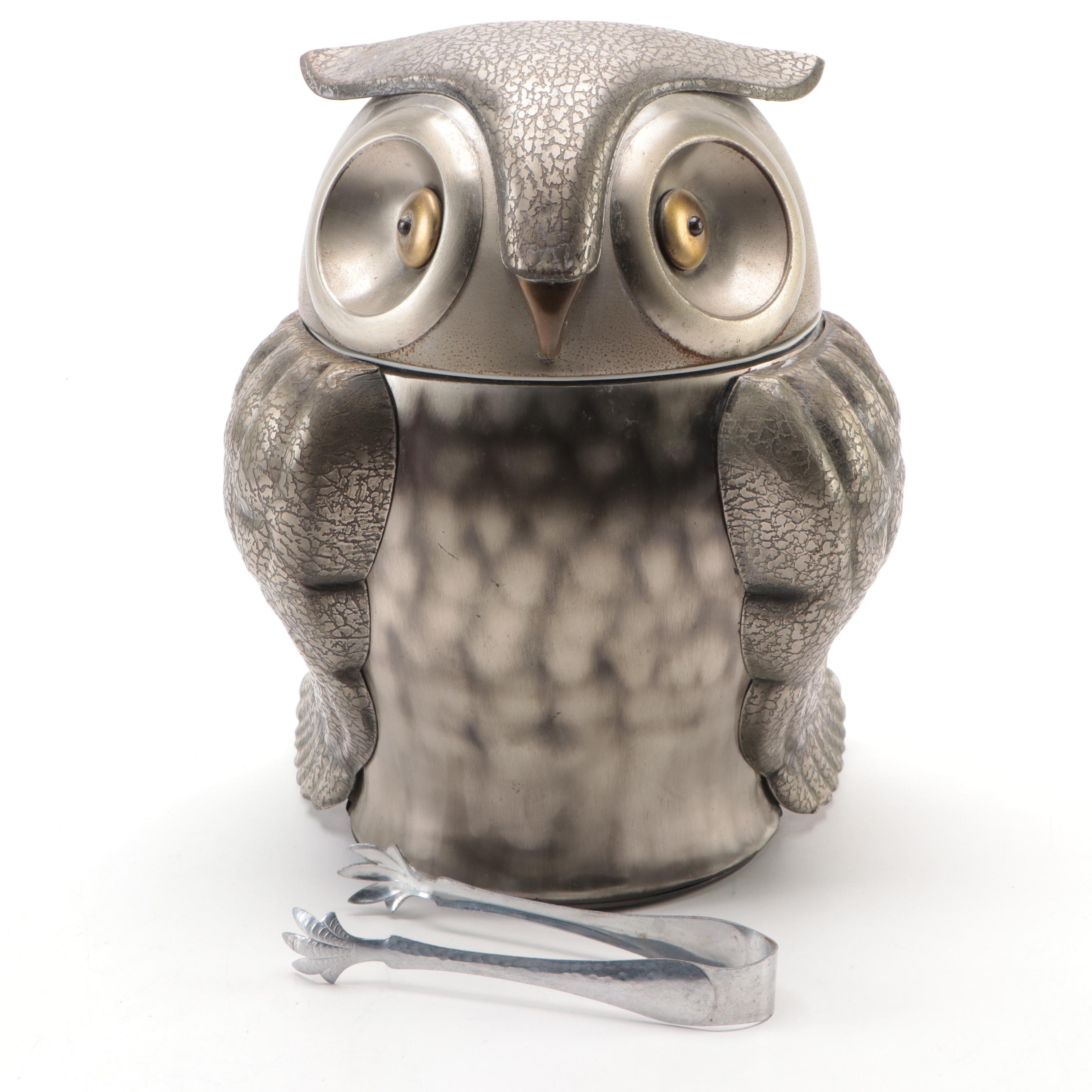 Pewtertone Olde Tankardware Owl Ice Bucket, Mid-20th Century