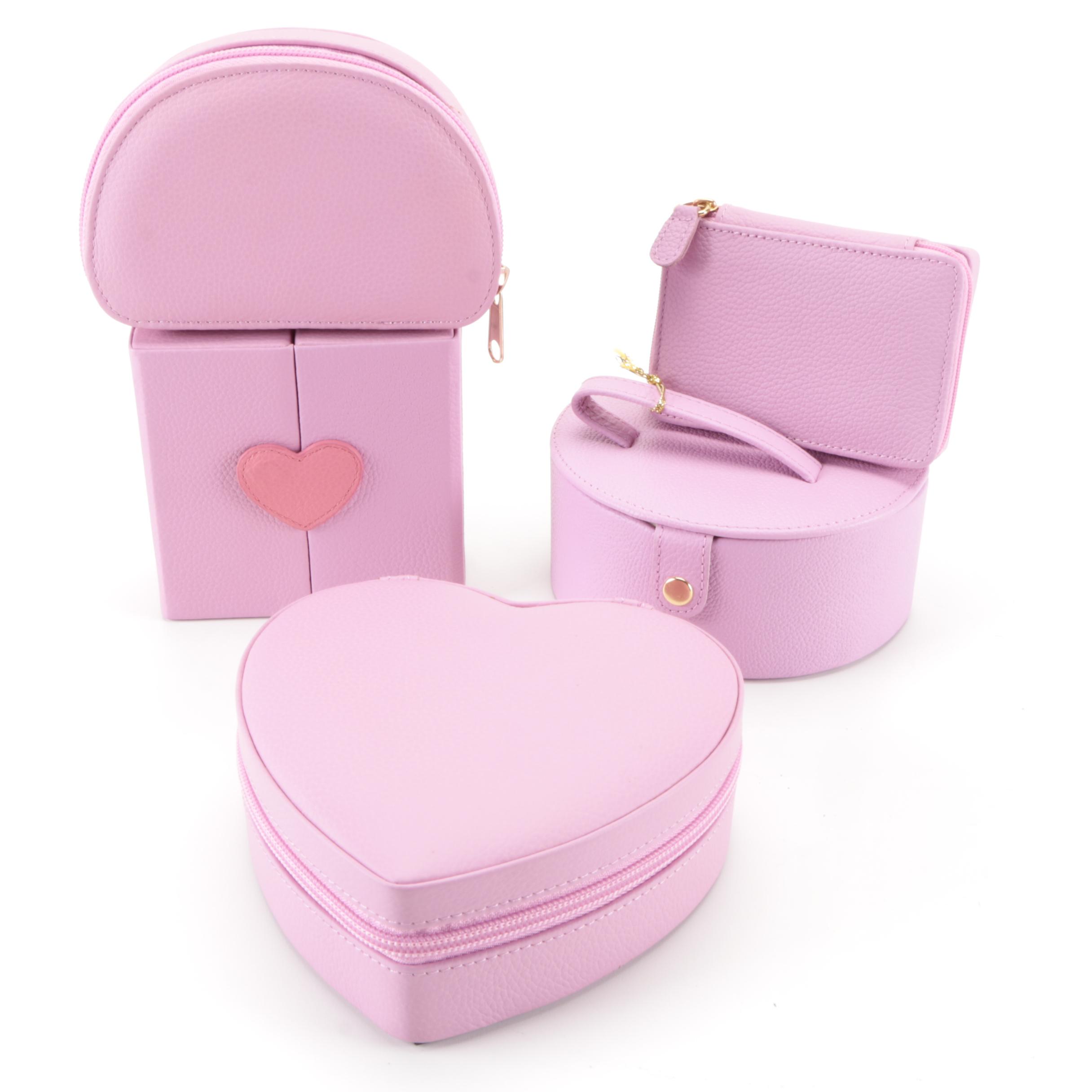 Rowallan Pink Leather Travel Jewelry Boxes