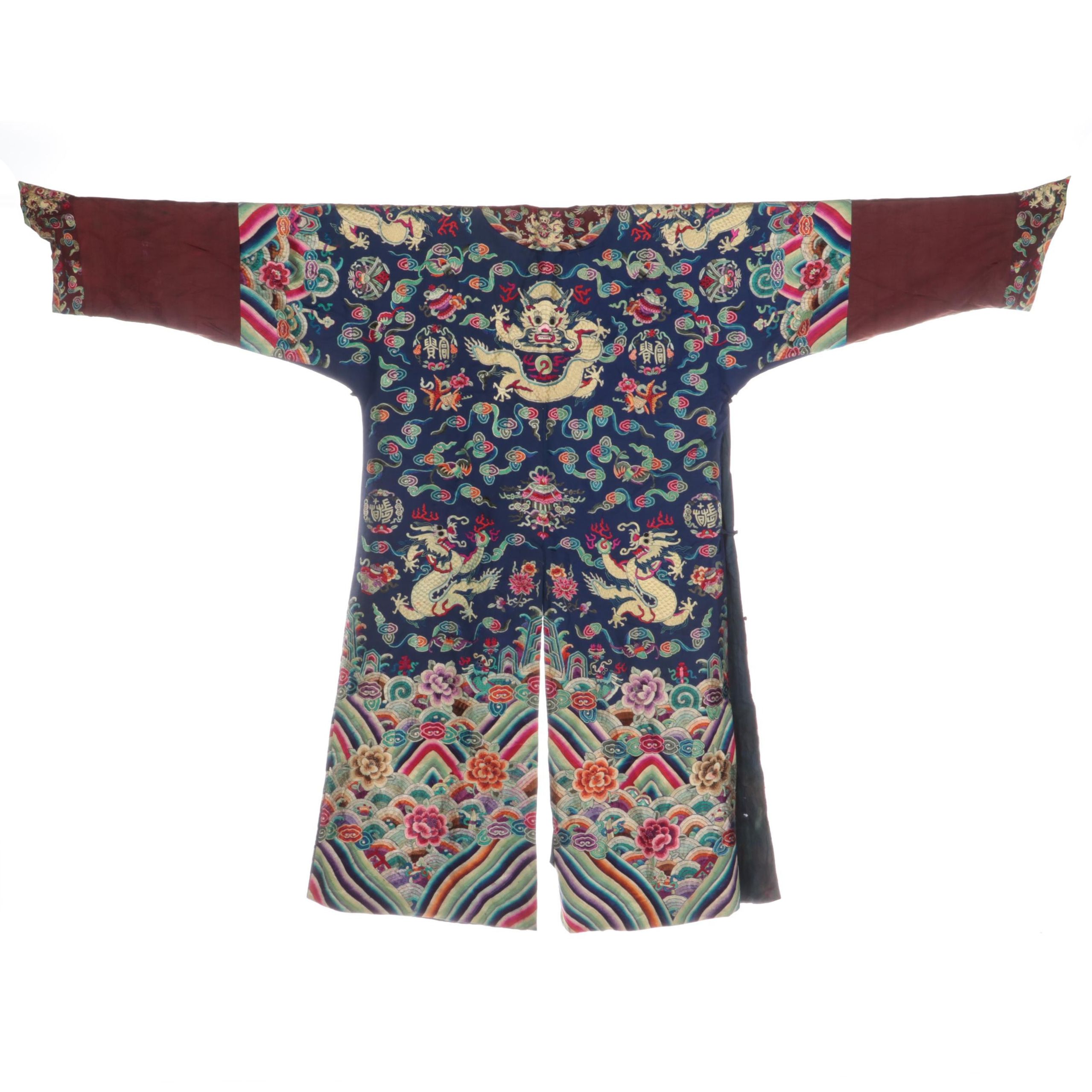 Men's Chinese Nobility Embroidered Silk Mang Pao, Qing Dynasty