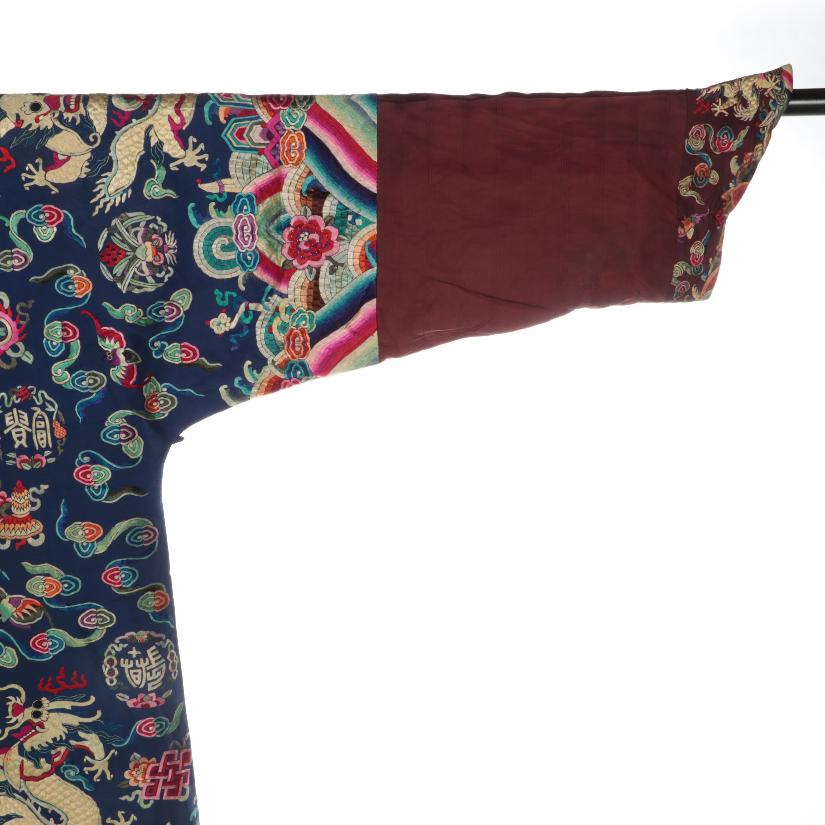 Men's Chinese Nobility Embroidered Silk Mang Pao, Qing Dynasty