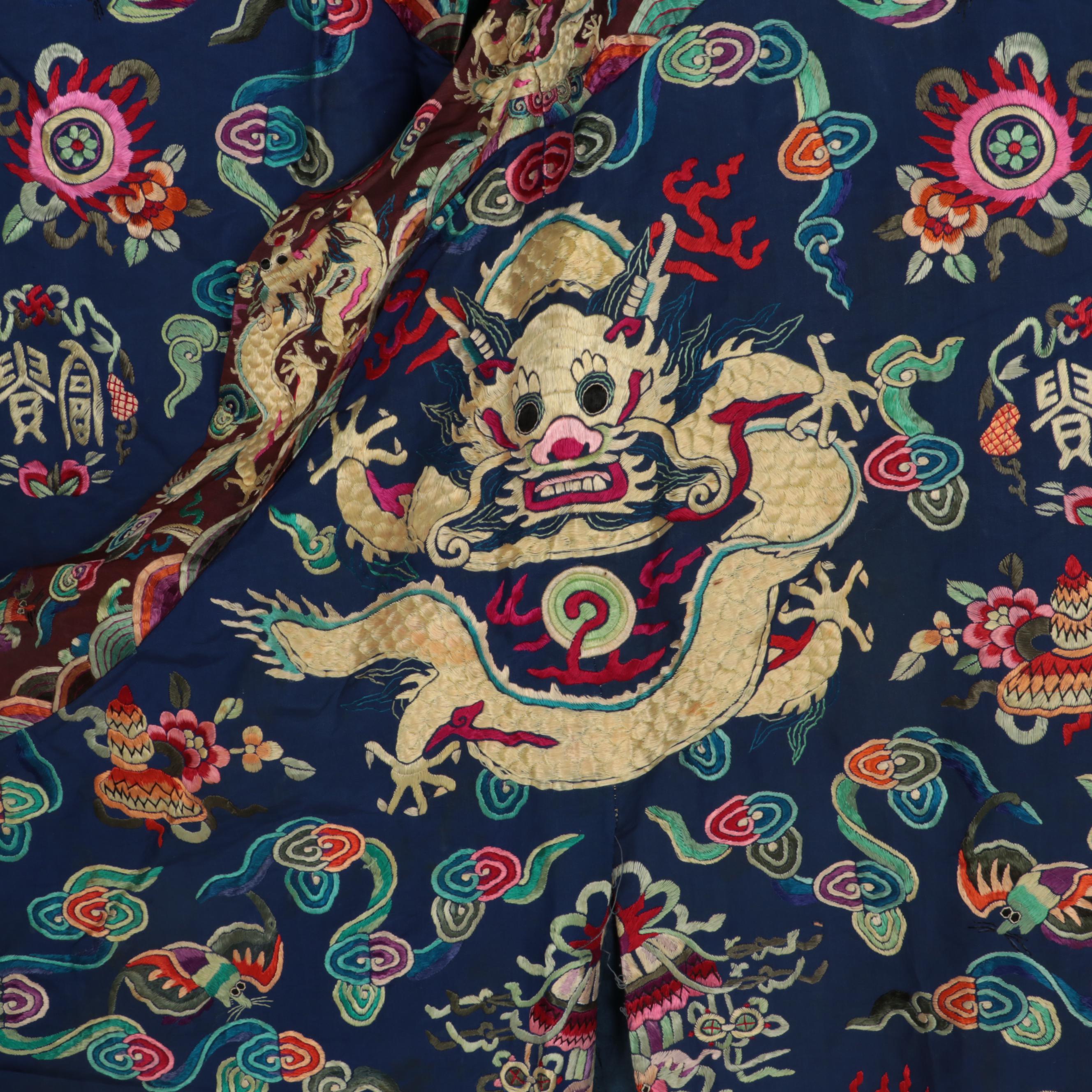 Men's Chinese Nobility Embroidered Silk Mang Pao, Qing Dynasty